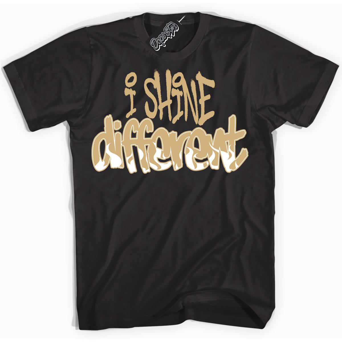 Jordan MVP White Metallic Gold ‘I Shine Different’ – Black Streetwear T-Shirt | Sneaker Matching shirt for Jordan MVP White Metallic Gold | Men's and Women's Streetwear Graphic Tee by Sneaker Shirts Outlet.
