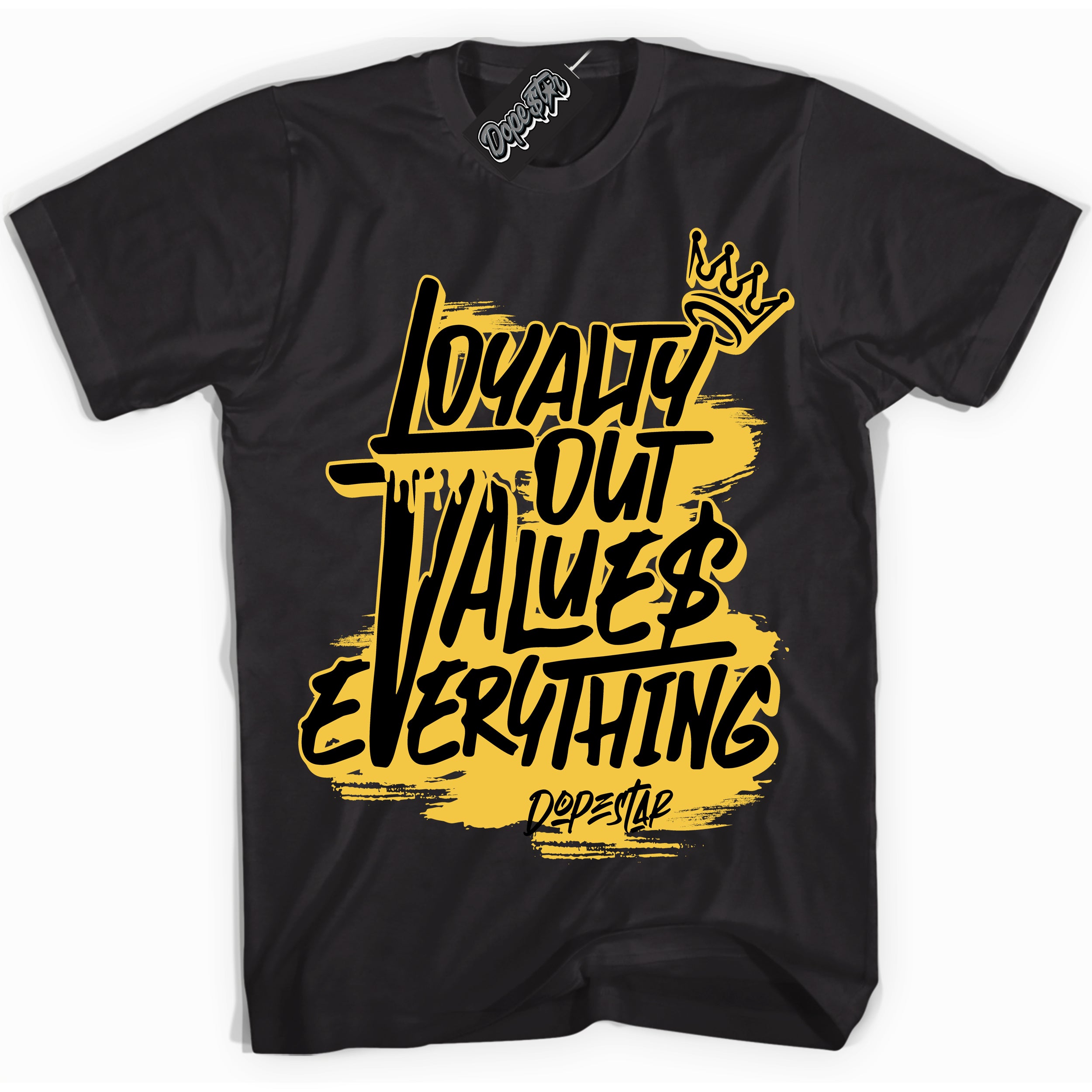 Cool Black Shirt with “ Loyalty Out Values Everything” design that perfectly matches Thunder 4s Sneakers.