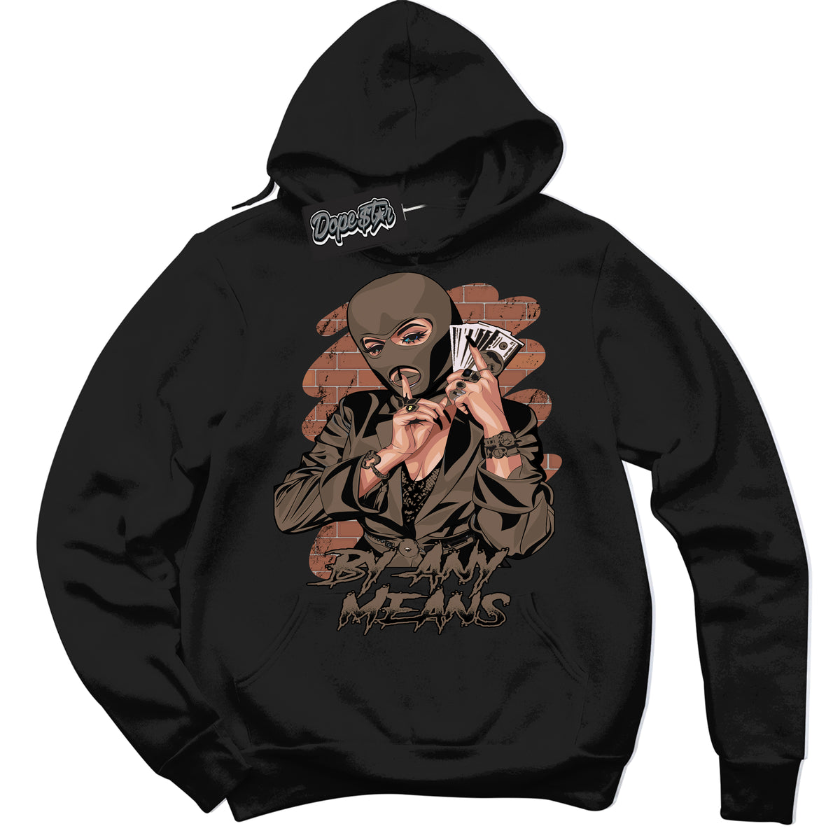 Cool Black Hoodie with “By Any Means” design that Perfectly Matches Jumpman Jack TR Travis Scott Dark Mocha Sneakers.
