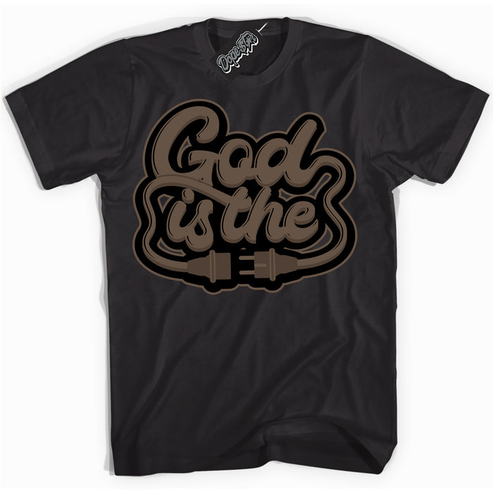 Cool Black Shirt with “God Is The” design that perfectly matches the Jumpman Jack TR Travis Scott Dark Mocha Sneakers.