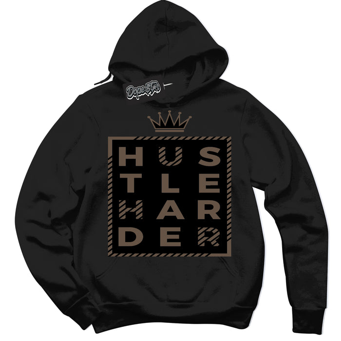 Cool Black Hoodie with “Hustle Harder” design that Perfectly Matches Jumpman Jack TR Travis Scott Dark Mocha Sneakers.