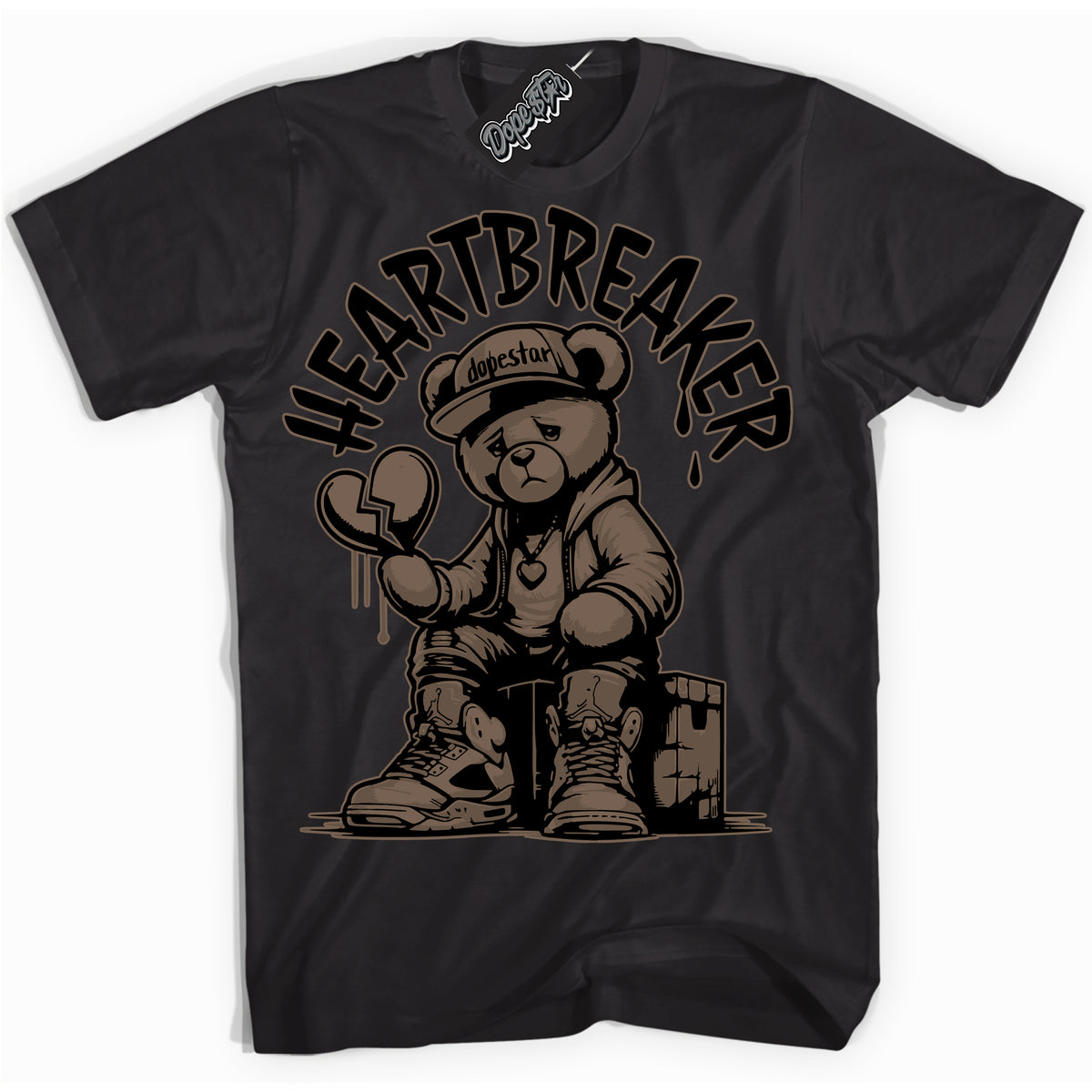 Cool Black Shirt with “Heartbreaker Bear” design that perfectly matches the Jumpman Jack TR Travis Scott Dark Mocha Sneakers.