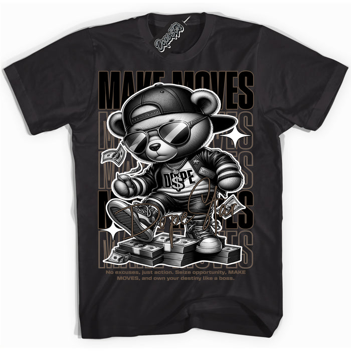 Cool Black Shirt with “Make Moves” design that perfectly matches the Jumpman Jack TR Travis Scott Dark Mocha Sneakers.