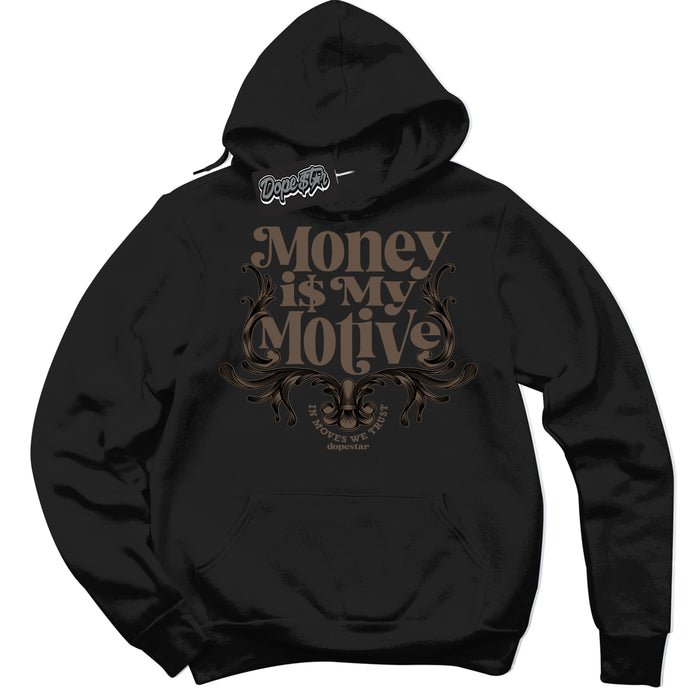 Cool Black Hoodie with “Money Is My Motive” design that Perfectly Matches Jumpman Jack TR Travis Scott Dark Mocha Sneakers.