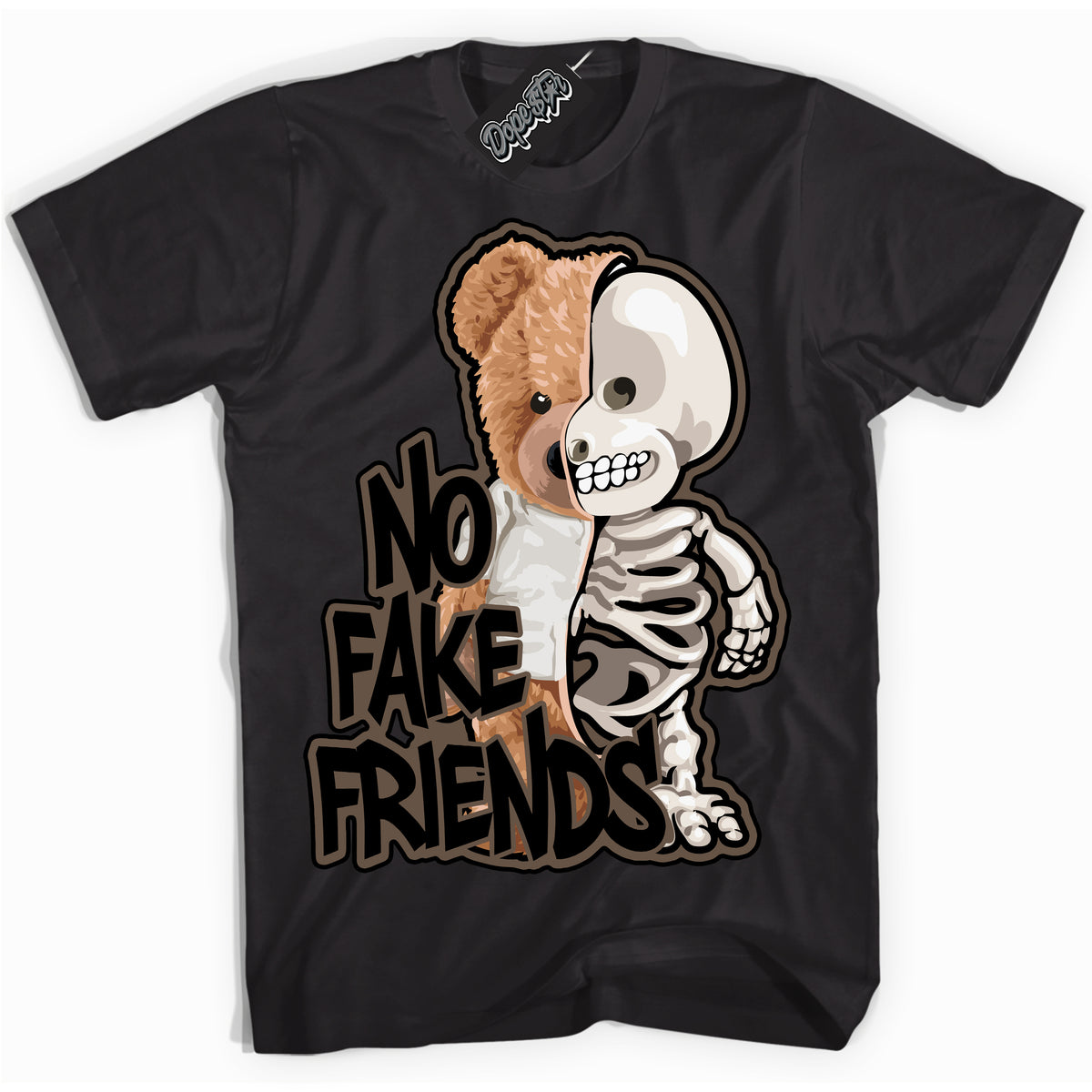 Cool Black Shirt with “No Fake Friends” design that perfectly matches the Jumpman Jack TR Travis Scott Dark Mocha Sneakers.