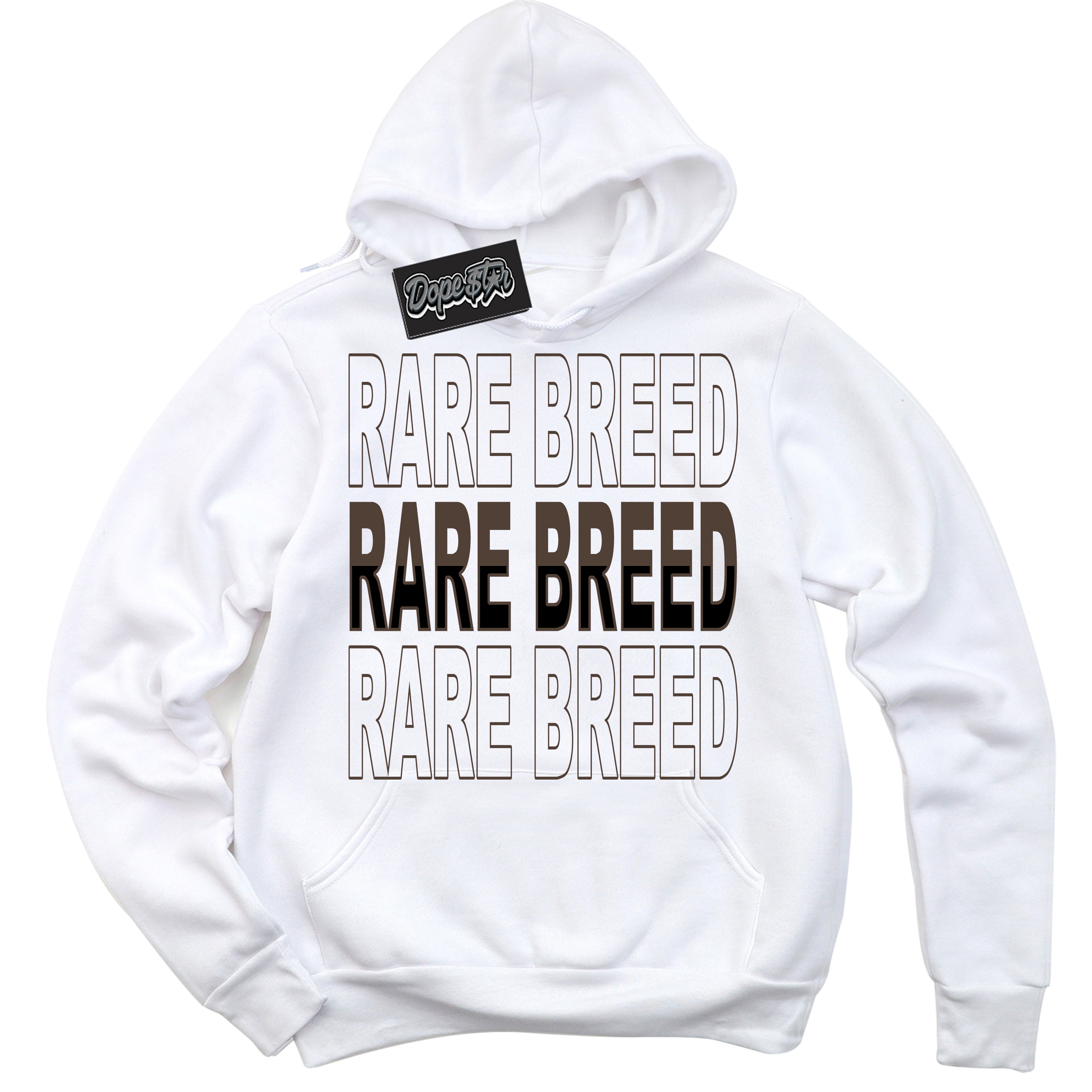 Cool White Hoodie with “Rare Breed” design that Perfectly Matches Jumpman Jack TR Travis Scott Dark Mocha Sneakers.