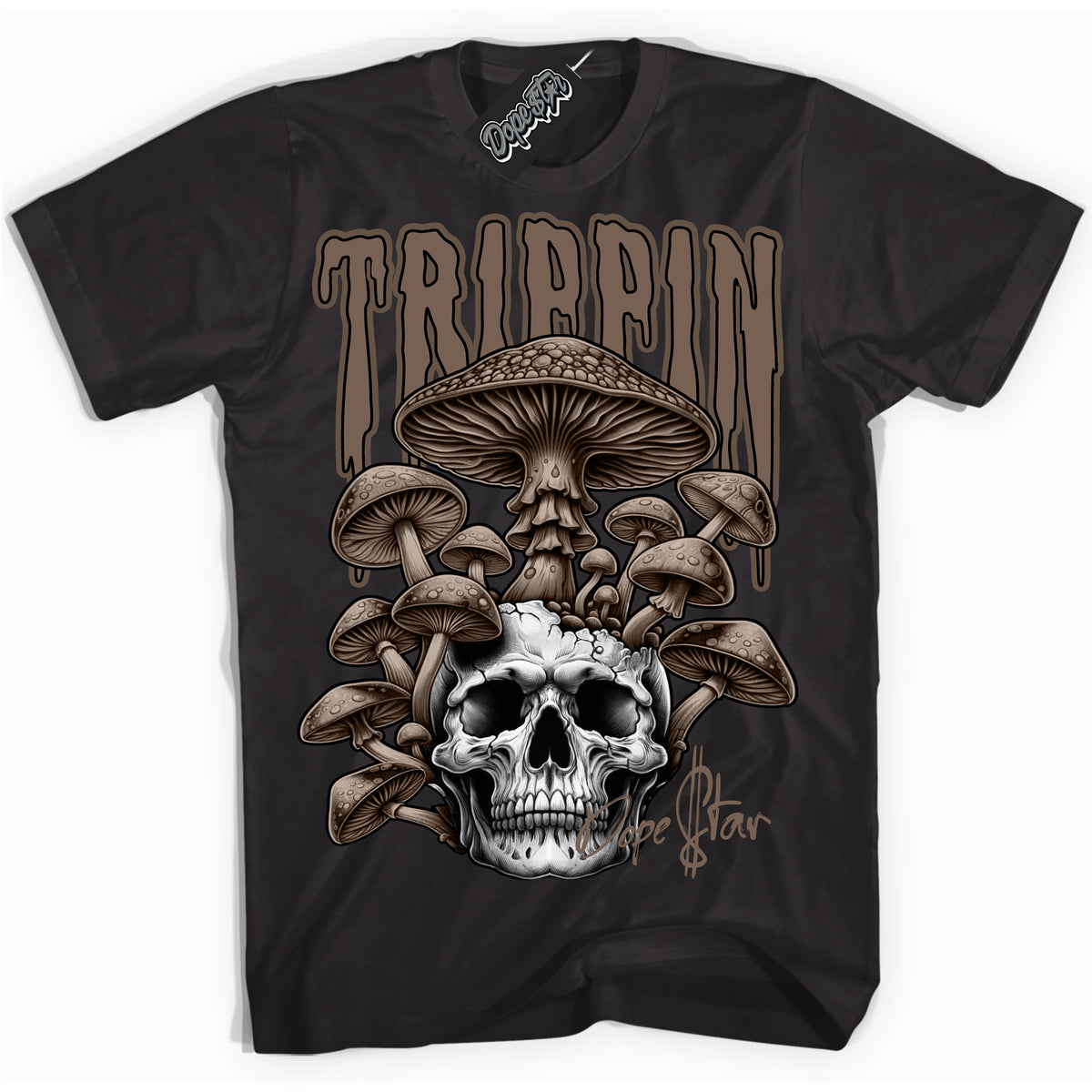 Cool Black Shirt with “Trippin” design that perfectly matches the Jumpman Jack TR Travis Scott Dark Mocha Sneakers.