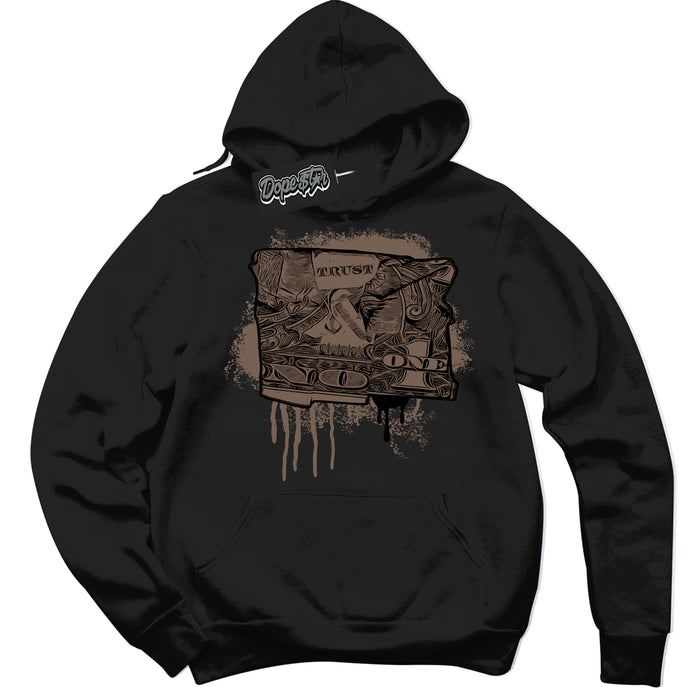 Cool Black Hoodie with “Trust No One Dollar” design that Perfectly Matches Jumpman Jack TR Travis Scott Dark Mocha Sneakers.