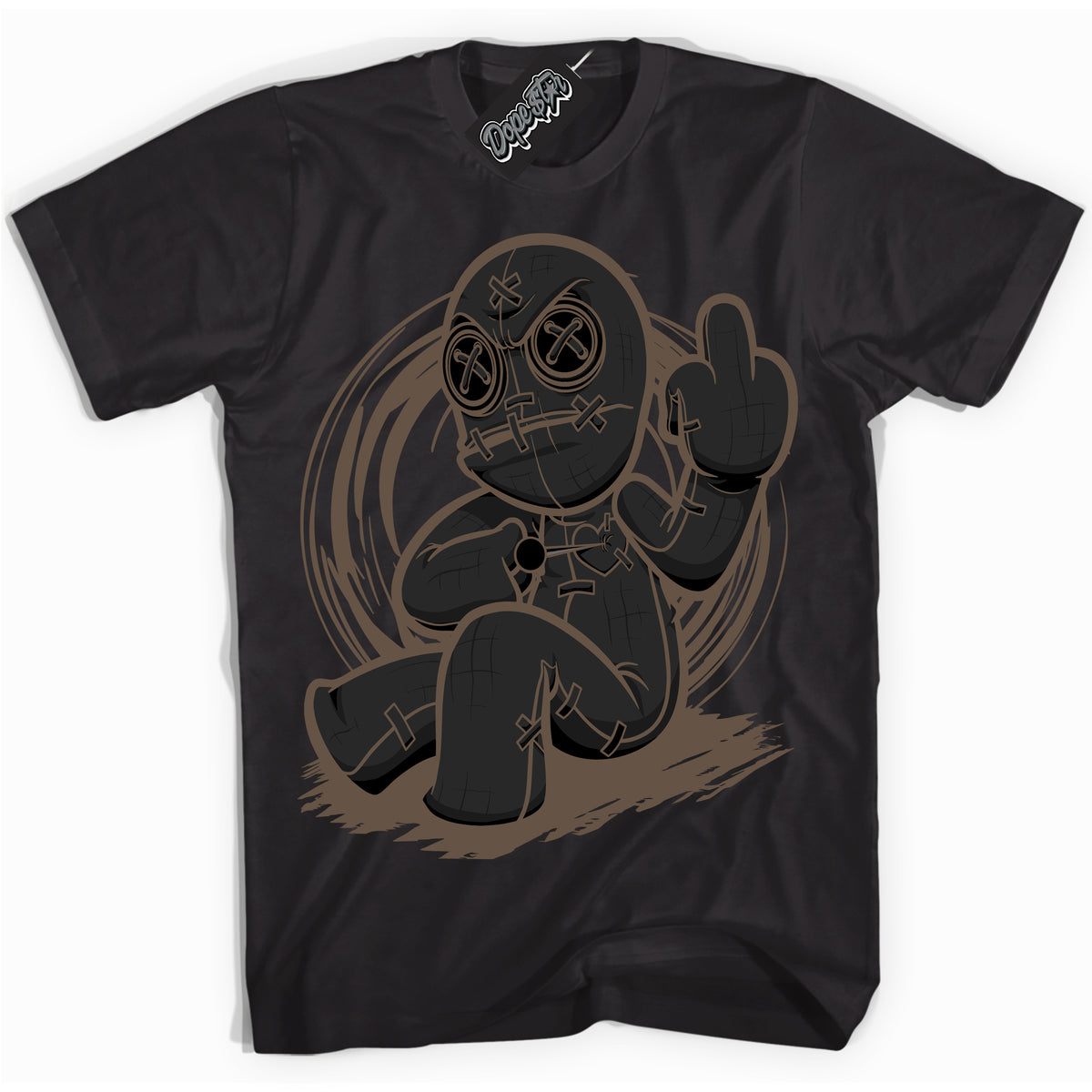 Cool Black Shirt with “Voodoo Doll” design that perfectly matches the Jumpman Jack TR Travis Scott Dark Mocha Sneakers.