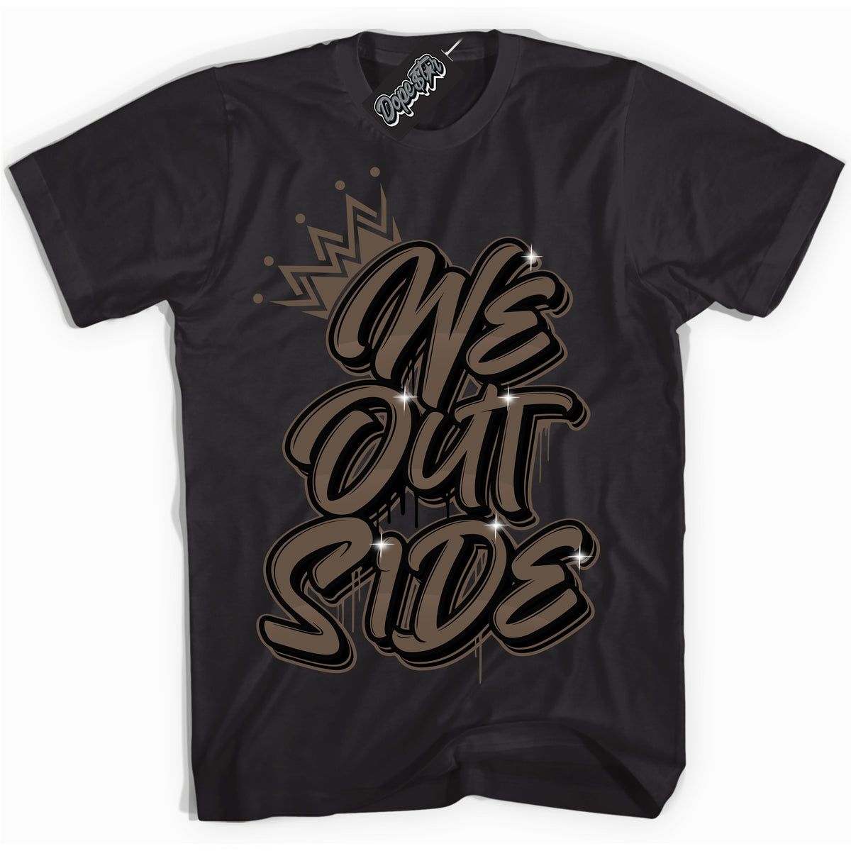Cool Black Shirt with “We Outside” design that perfectly matches the Jumpman Jack TR Travis Scott Dark Mocha Sneakers.