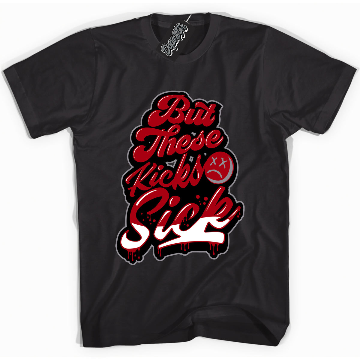 Cool Black Shirt with “ Kick Sick” design that perfectly matches Bred Reimagined 4s Jordans.