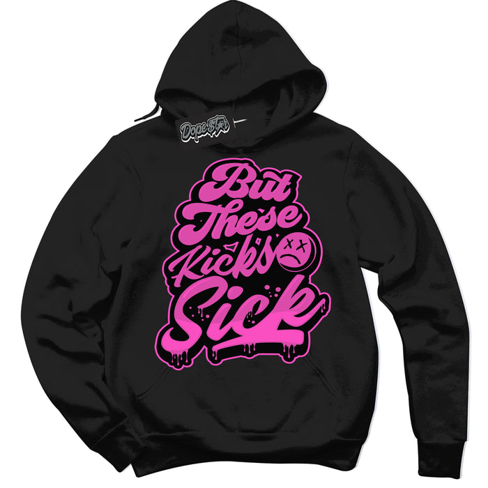 Black Hoodie with playful pink and black "Kick Sick" graphic, made to match Air Max 1 Valentine's Day sneakers | Sneaker Shirts Outlet
