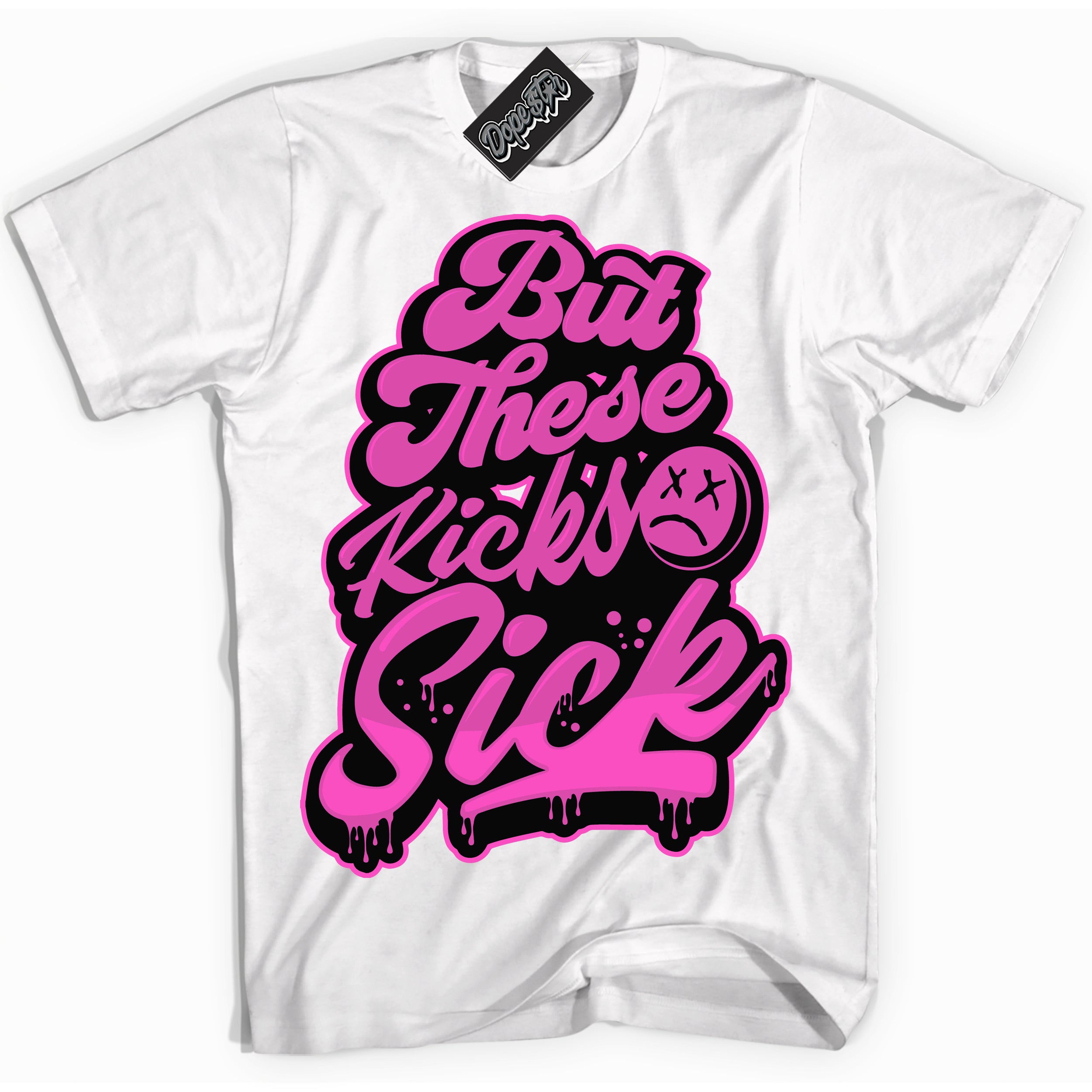 White T-shirt with playful pink and black "Kick Sick" graphic, made to match Air Max 1 Valentine's Day sneakers | Sneaker Shirts Outlet
