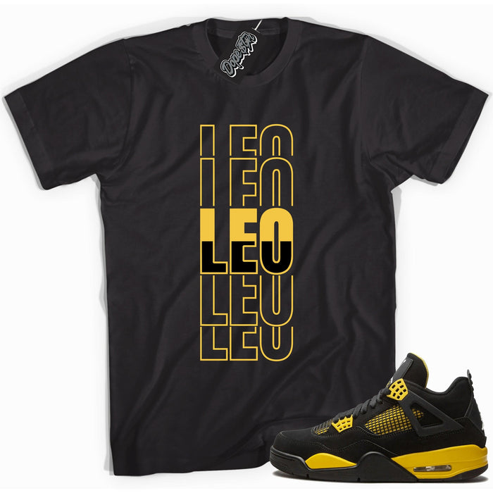 Cool black graphic tee with 'leo' print, that perfectly matches  Air Jordan 4 Thunder sneakers