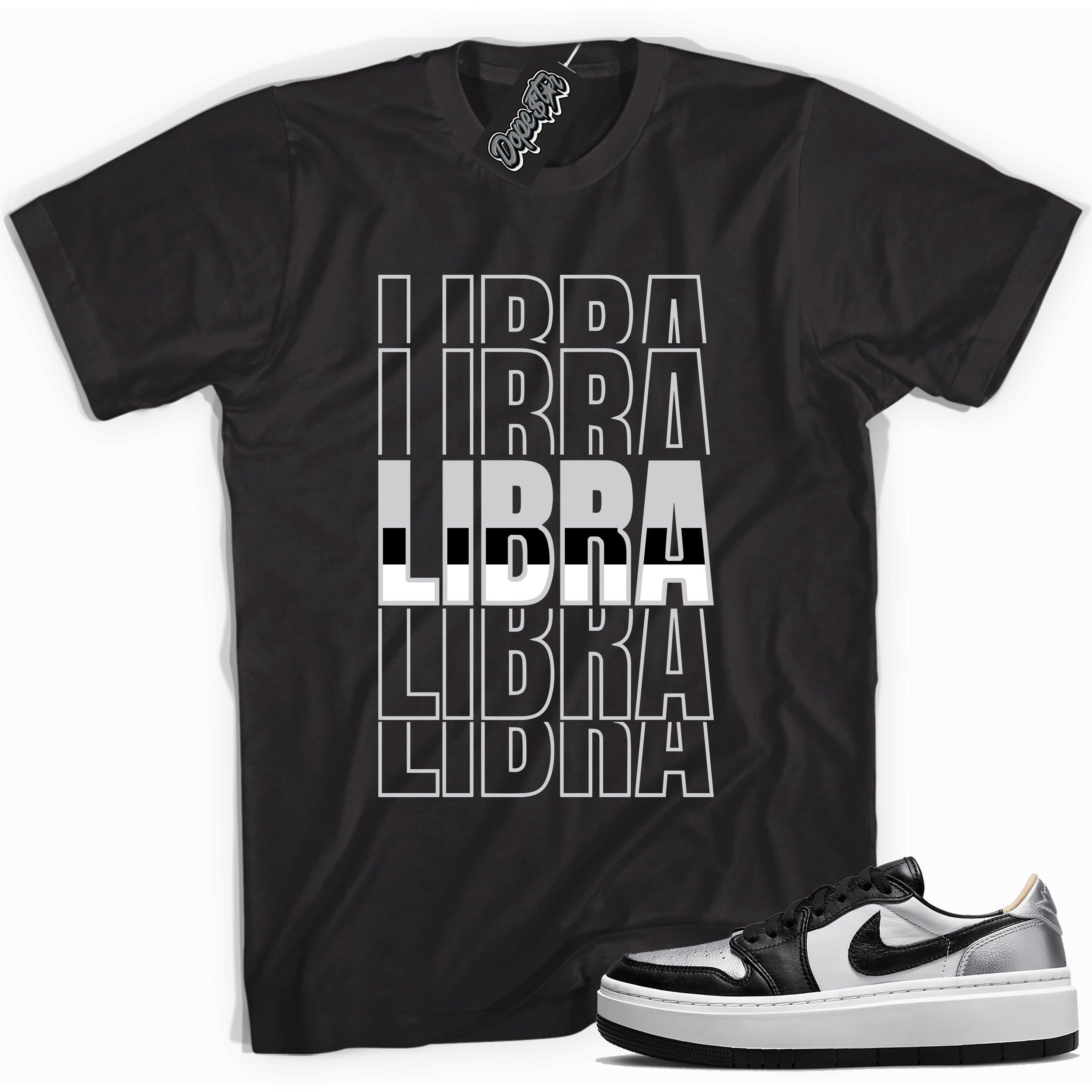 Cool black graphic tee with 'libra' print, that perfectly matches Air Jordan 1 Elevate Low SE Silver Toe sneakers.