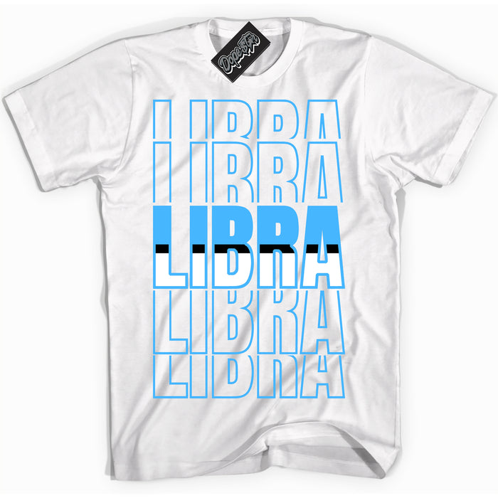 Cool White graphic tee with “ Libra ” design, that perfectly matches Powder Blue 9s sneakers 