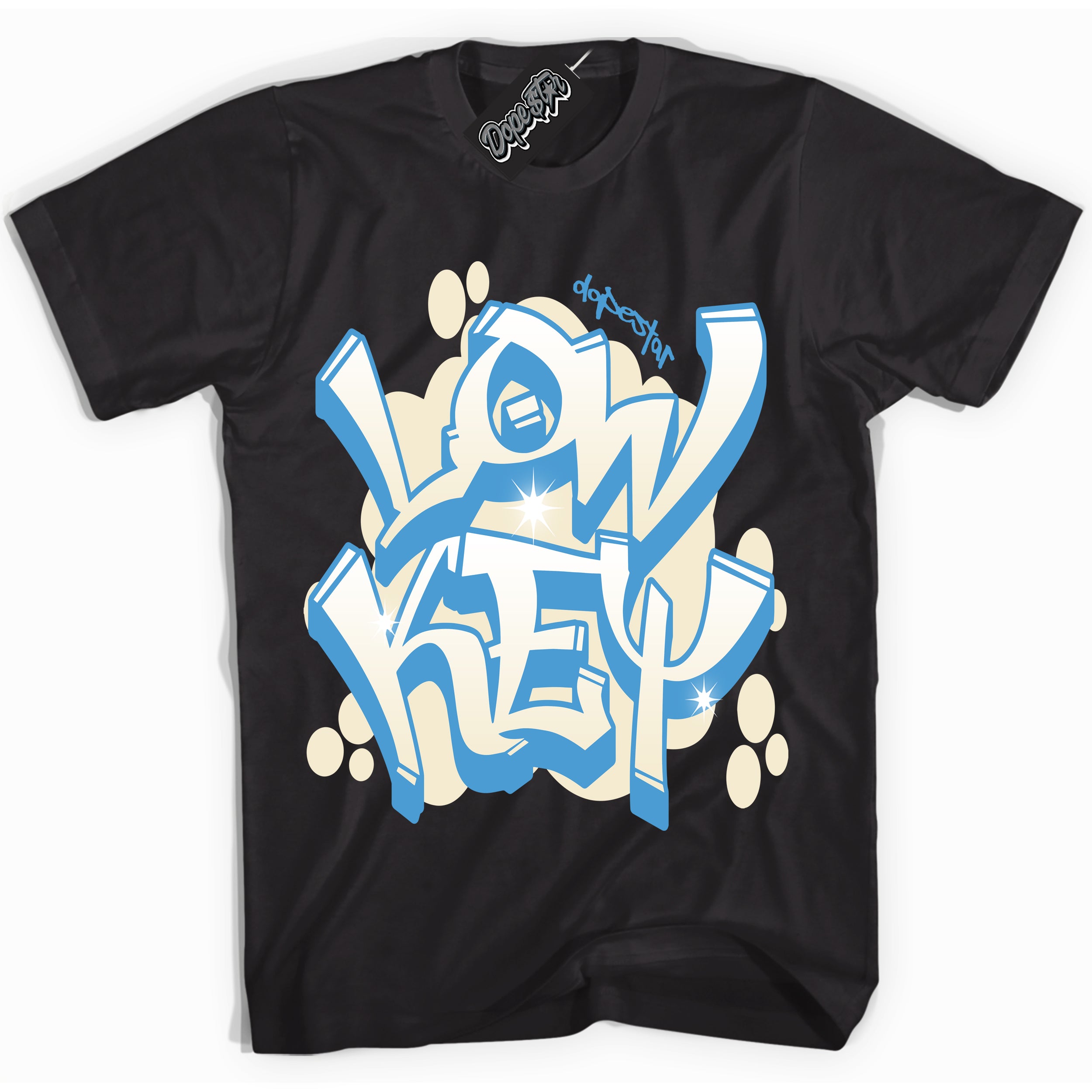 Black “Low Key” T-shirt by Dope Star Brand®, styled to match UNC Reimagined 1s sneakers