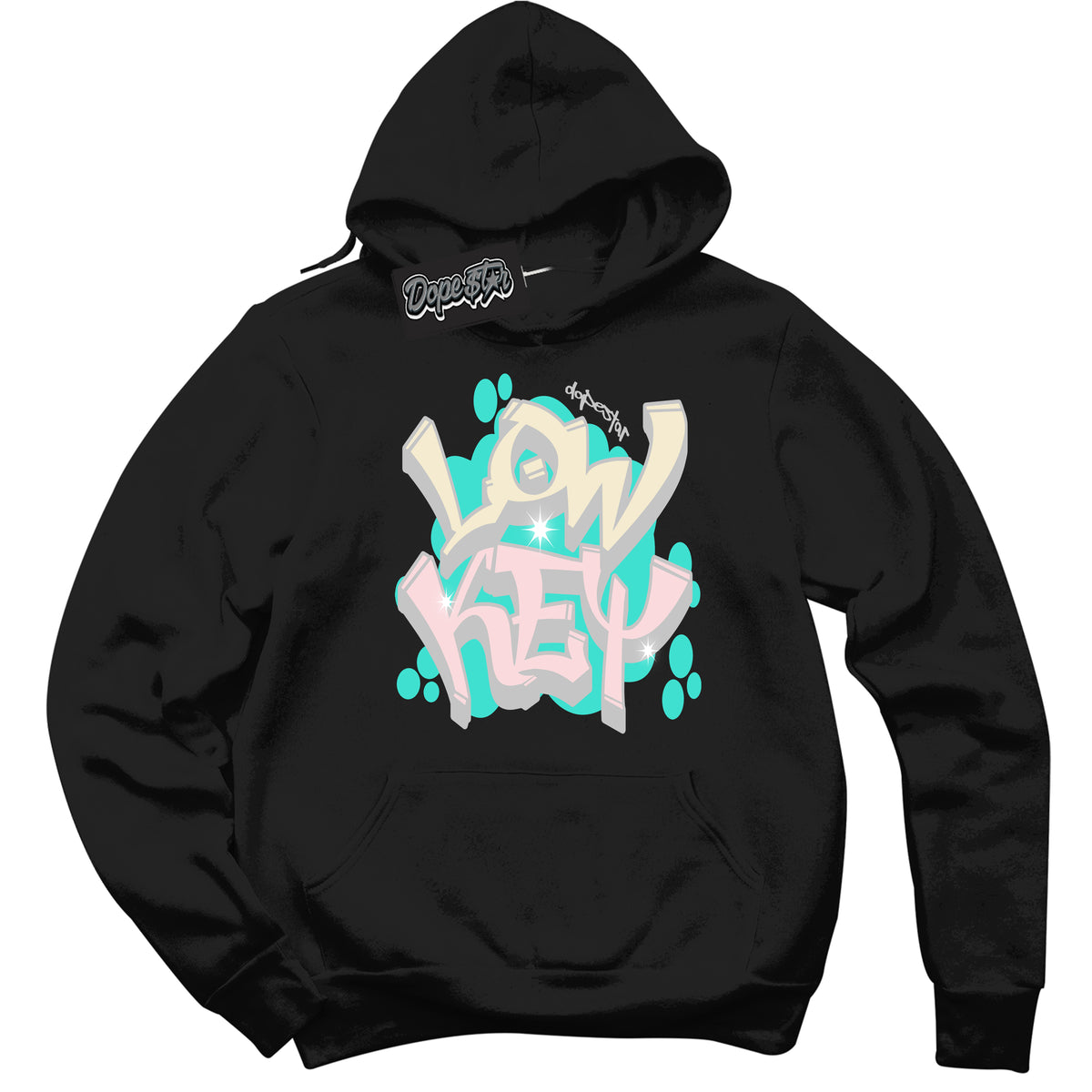 Black “Low Key” Hoodie by Dope Star Brand®, styled to match Soft Pearl 1s sneakers
