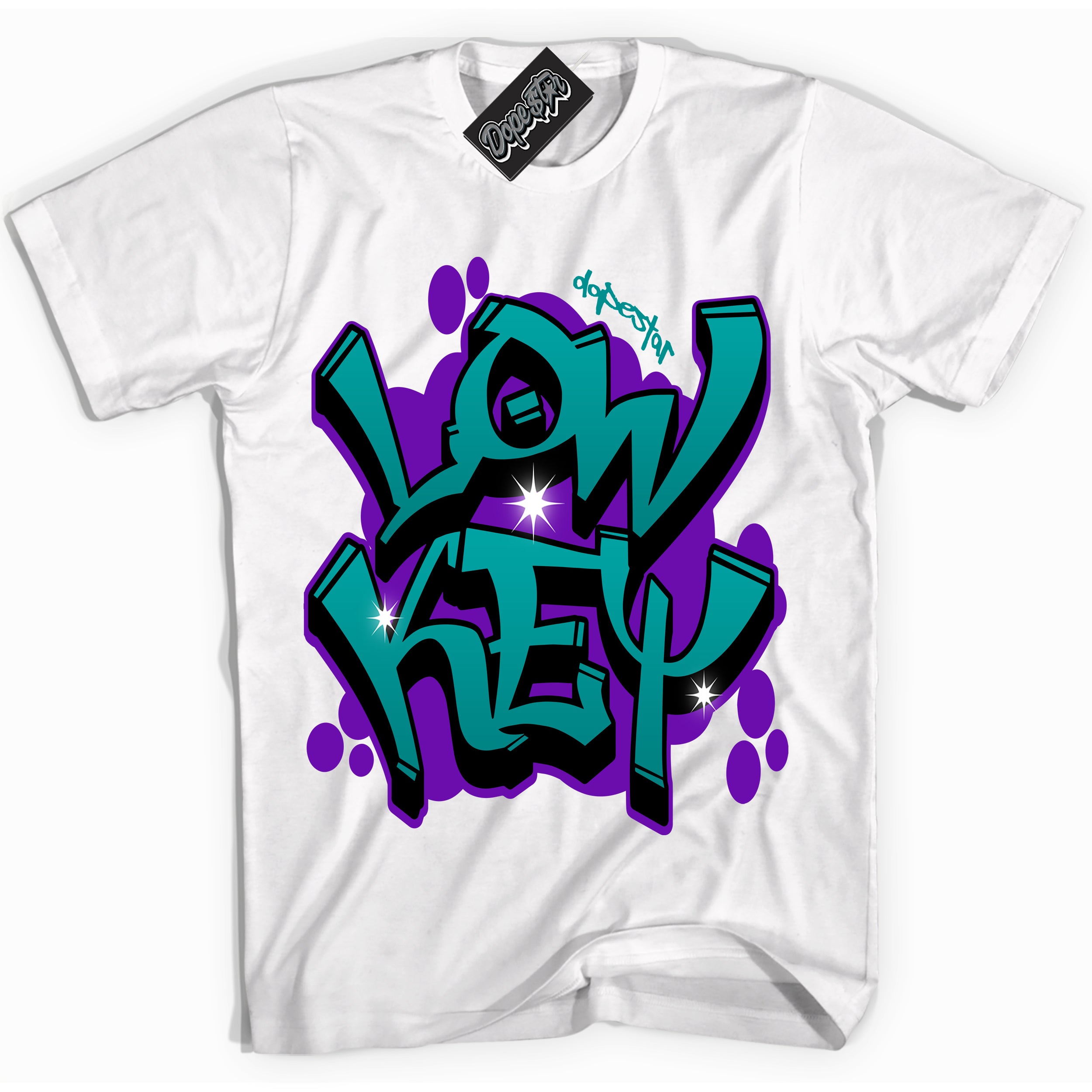 White “Low Key” T-shirt by Dope Star Brand®, styled to match Wizard Dunk sneakers