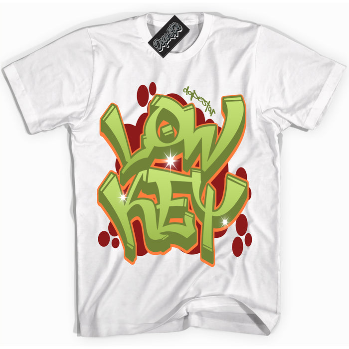 White “Low Key” T-shirt by Dope Star Brand®, styled to match Green Curry Dunk sneakers
