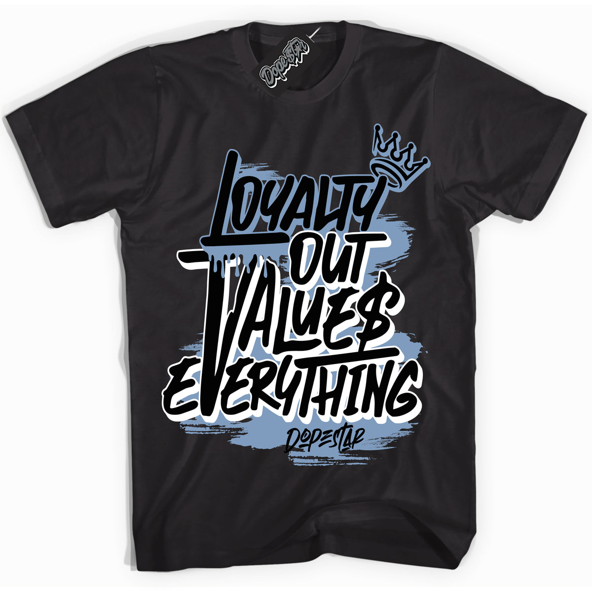 Cool Black Shirt with “ Loyalty Out Values Everything” design that perfectly matches Reverse Oreo 6s Sneakers.