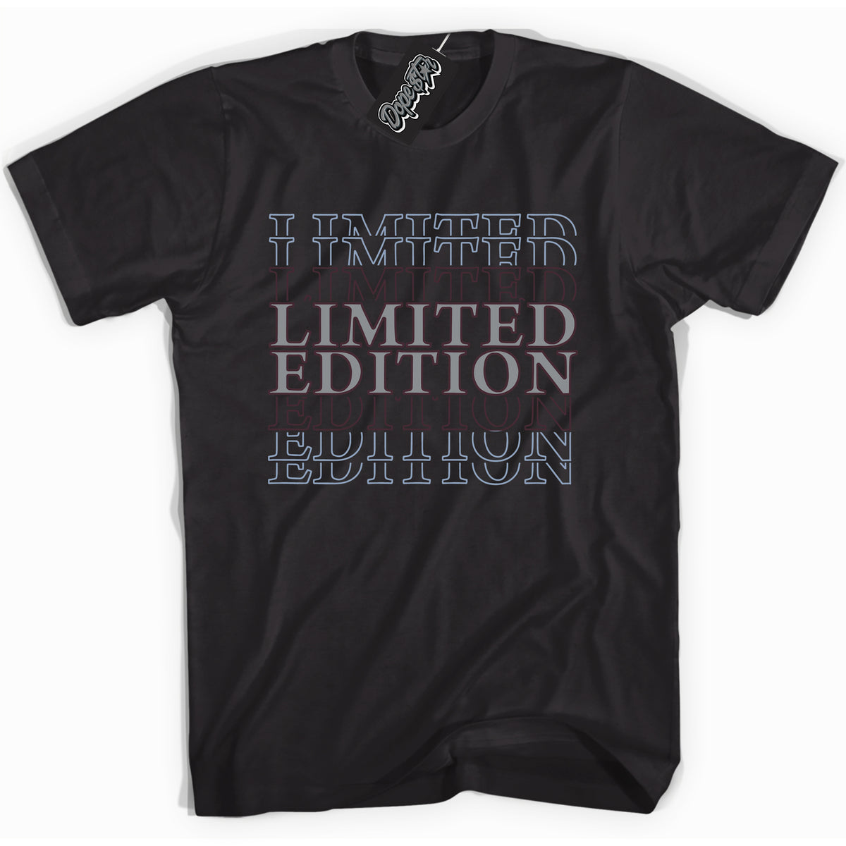 Cool Black Shirt with “ Limited Edition” design that perfectly matches Burgundy 5s Sneakers.