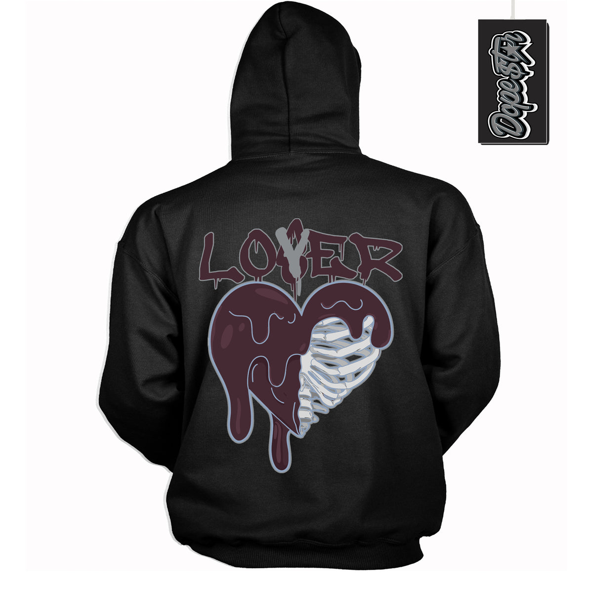 Cool Black Hoodie with “ Lover Loser ”  design that Perfectly Matches Burgundy 5s Sneakers.