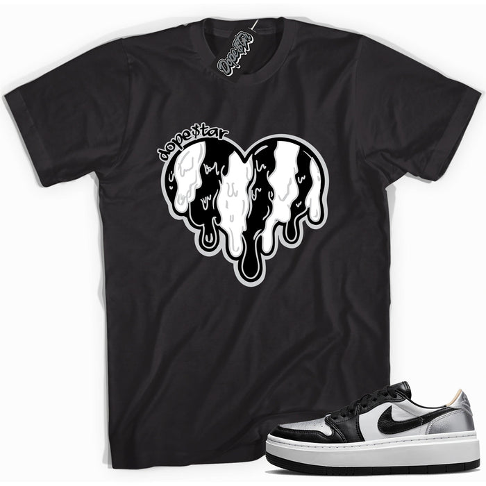 Cool black graphic tee with 'melting heart' print, that perfectly matches Air Jordan 1 Elevate Low SE Silver Toe sneakers.
