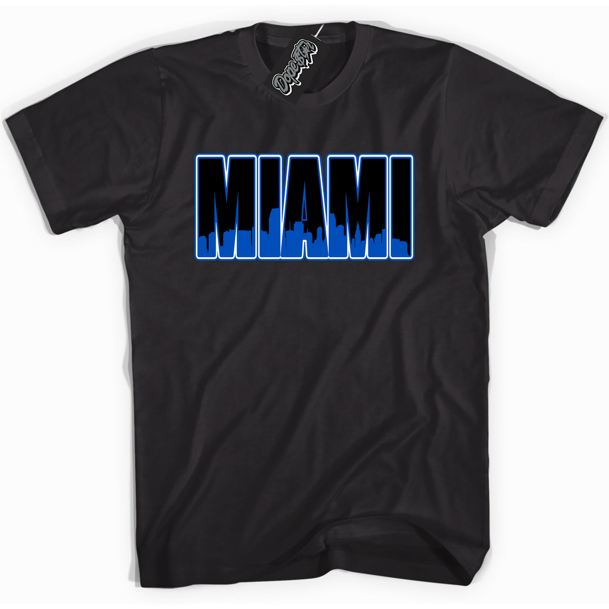 Cool White graphic tee with "Miami" design, that perfectly matches Royal Reimagined 1s sneakers 