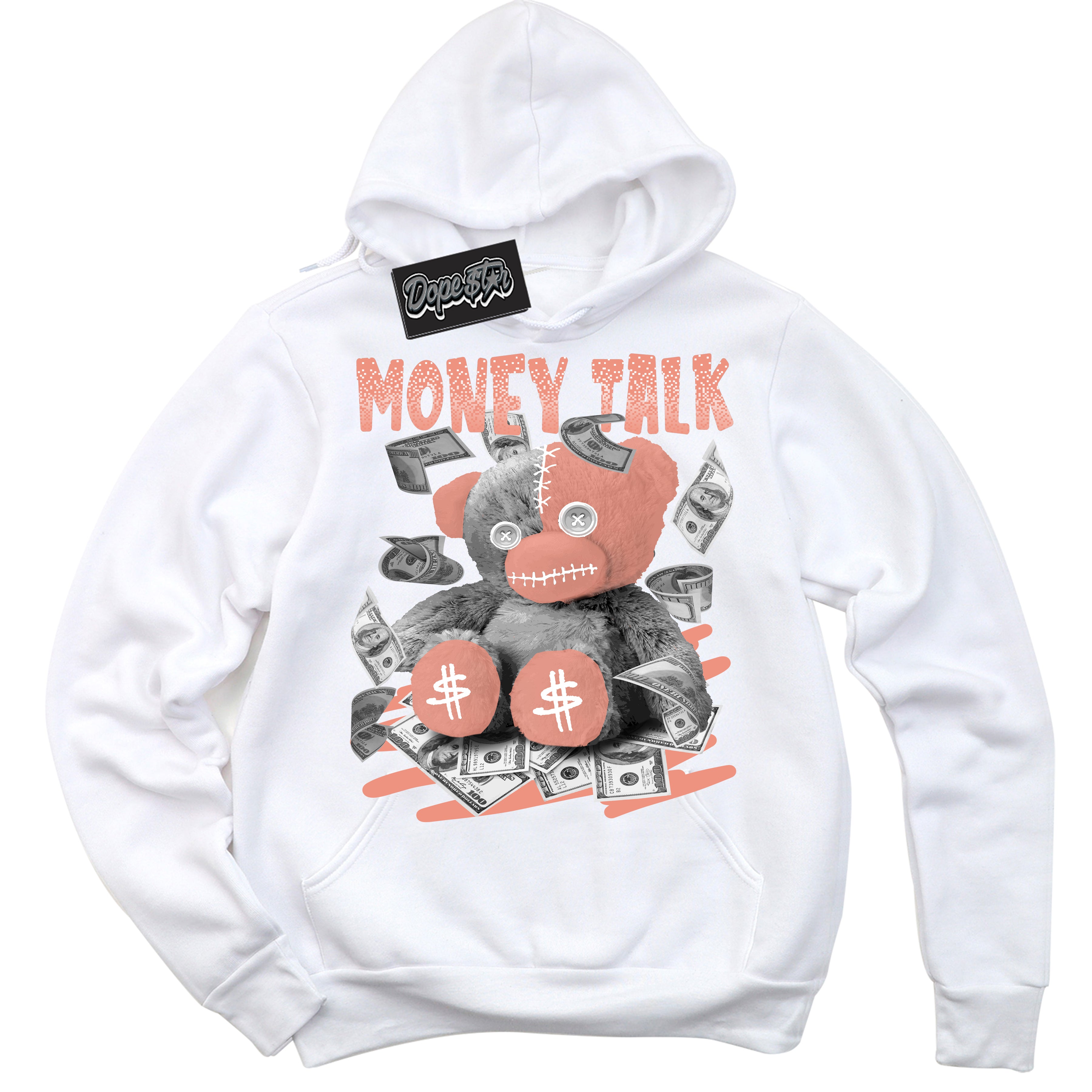 Dunk Low Light Wild Mango 'Money Talk Bear' Hoodie – White Streetwear Sweatshirt | Sneaker Matching Hoodie for Dunk Low Light Wild Mango | Urban Fashion for Money Talk Bear | Men's & Women's Streetwear Outfit by Sneaker Shirts Outlet.