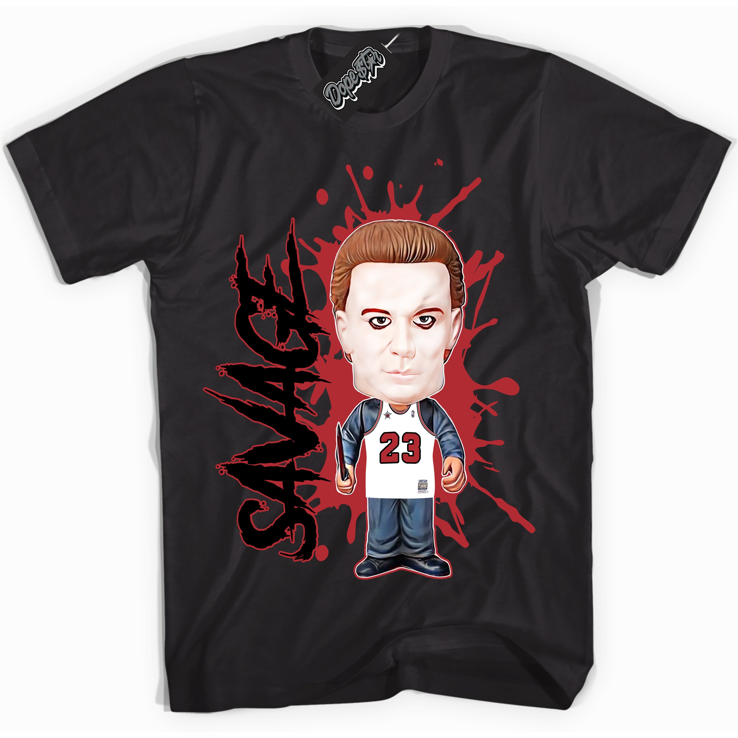 Cool Black graphic tee with “ Michael Myers Savage ” print, that perfectly matches Lost And Found 1s sneakers 