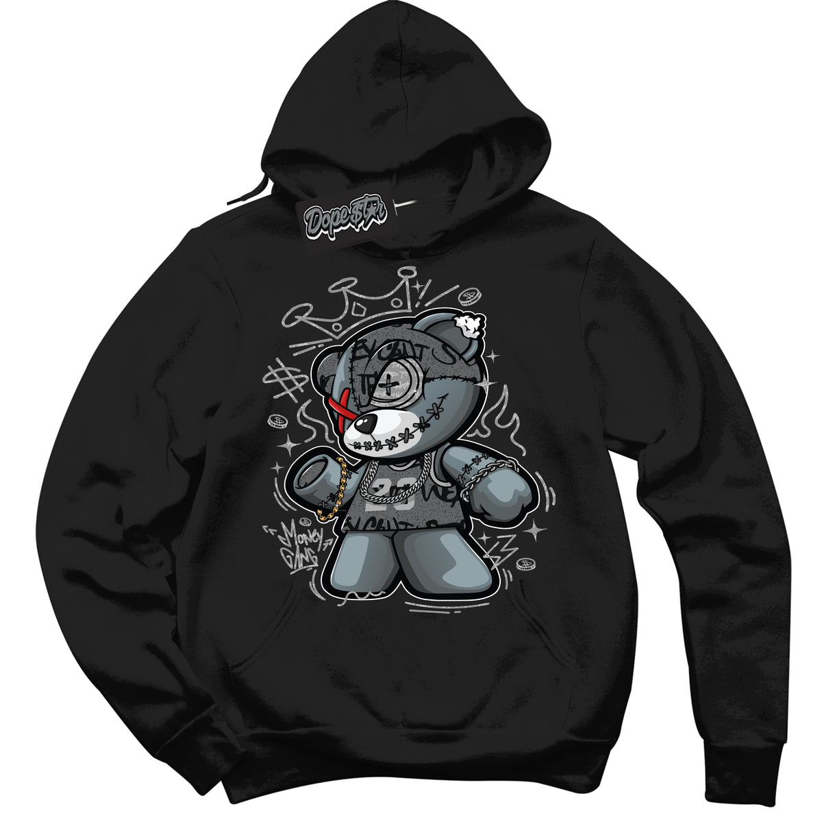 Cool Black Hoodie with “ Money Gang Bear ”  design that Perfectly Matches Rebellionaire 1s Sneakers.