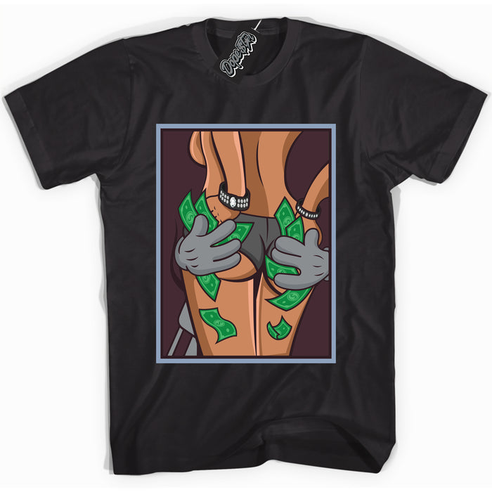 Cool Black Shirt with “ Money Hands” design that perfectly matches Burgundy 5s Sneakers.