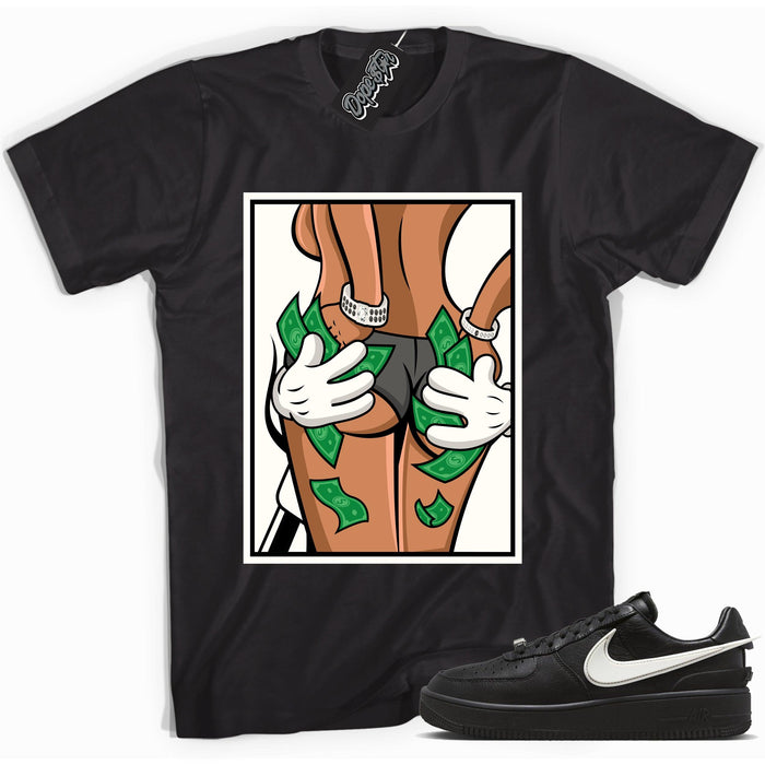 Cool black graphic tee with 'hands full' print, that perfectly matches Nike Air Force 1 Low Ambush Phantom Black sneakers