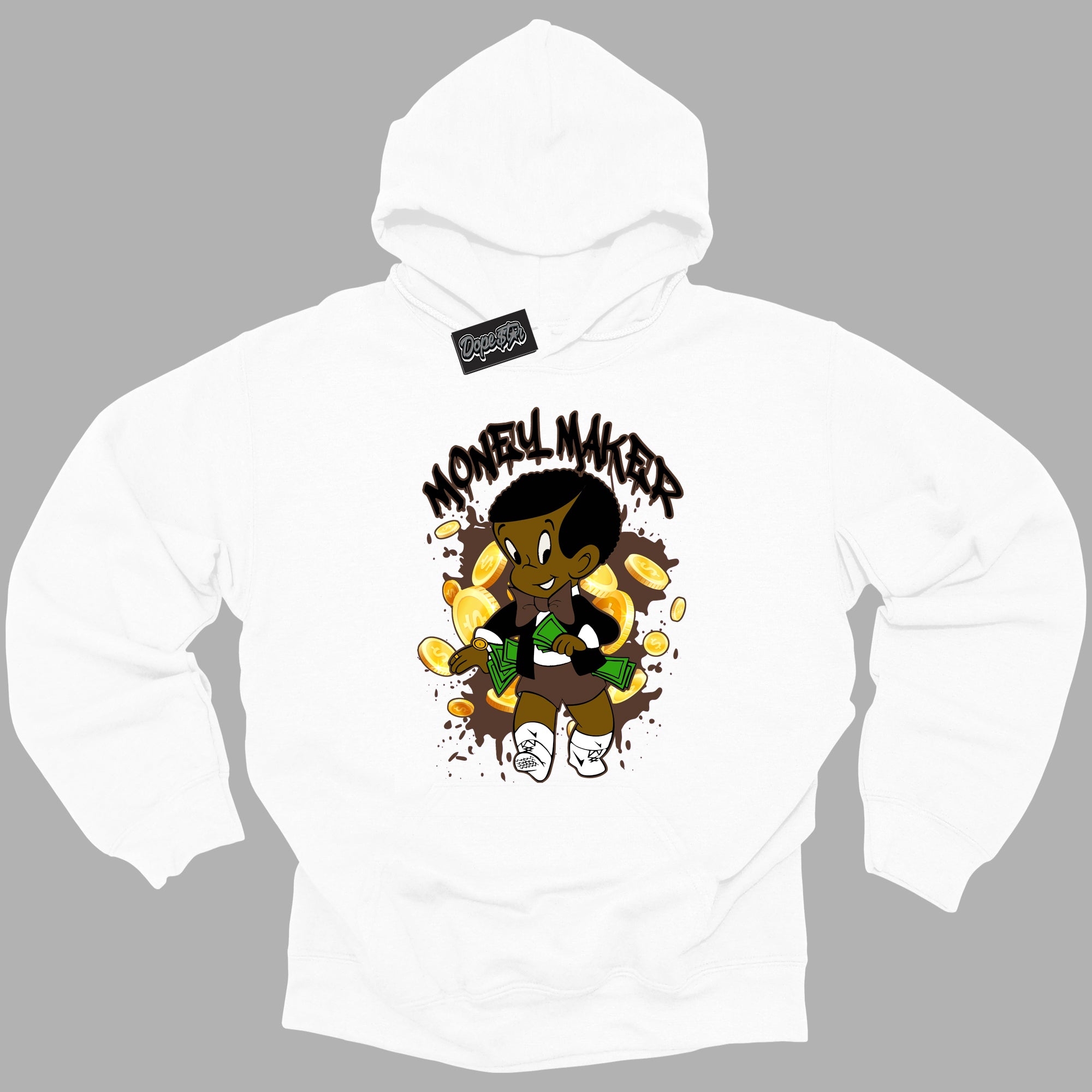 Cool White Graphic DopeStar Hoodie with “ Money Maker “ print, that perfectly matches Palomino 1s sneakers
