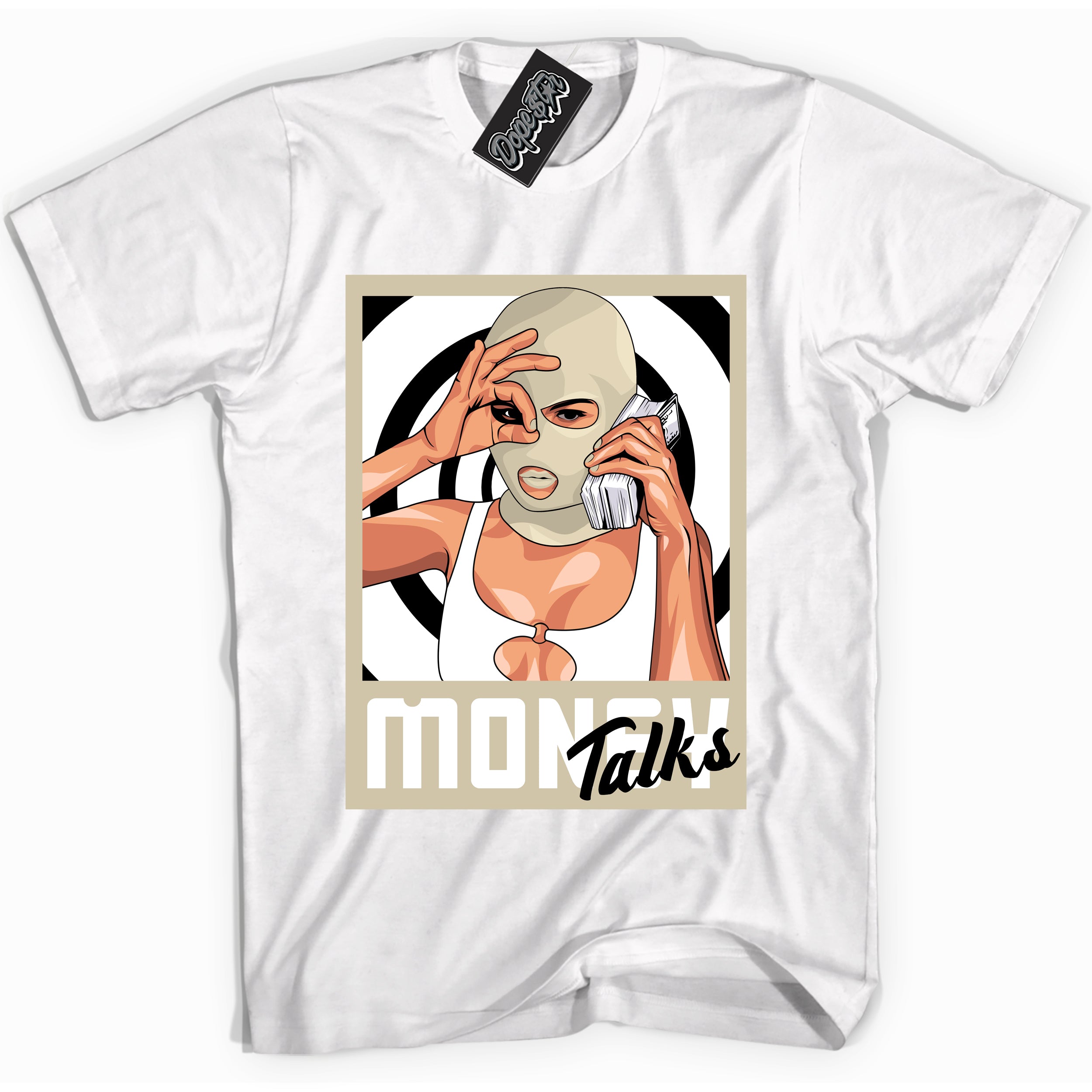 Cool White Shirt with “ Money Talks” design that perfectly matches Gratitude 11s Sneakers.