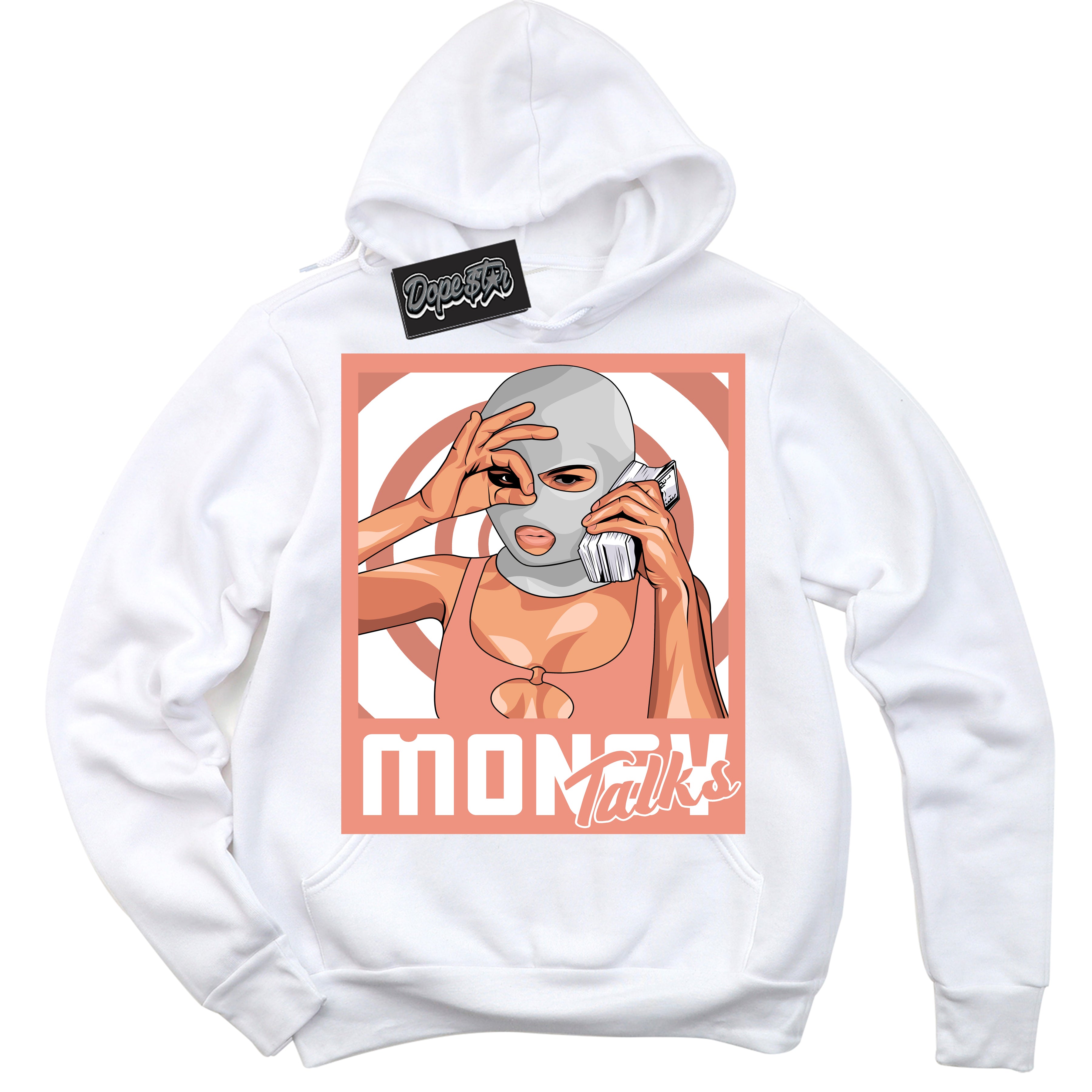 Dunk Low Light Wild Mango 'Money Talks' Hoodie – White Streetwear Sweatshirt | Sneaker Matching Hoodie for Dunk Low Light Wild Mango | Urban Fashion for Money Talks | Men's & Women's Streetwear Outfit by Sneaker Shirts Outlet.