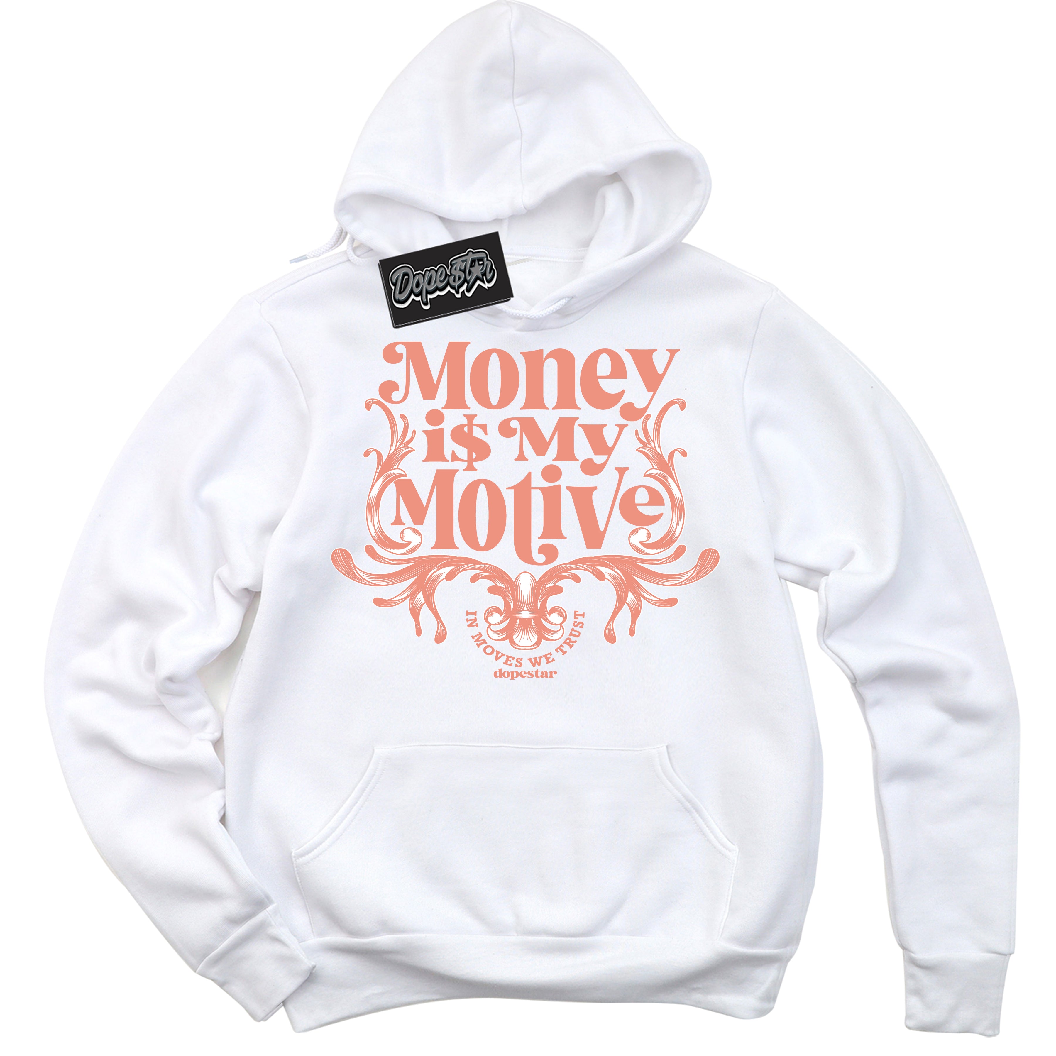 Dunk Low Light Wild Mango 'Money Is My Motive' Hoodie – White Streetwear Sweatshirt | Sneaker Matching Hoodie for Dunk Low Light Wild Mango | Urban Fashion for Money Is My Motive | Men's & Women's Streetwear Outfit by Sneaker Shirts Outlet.