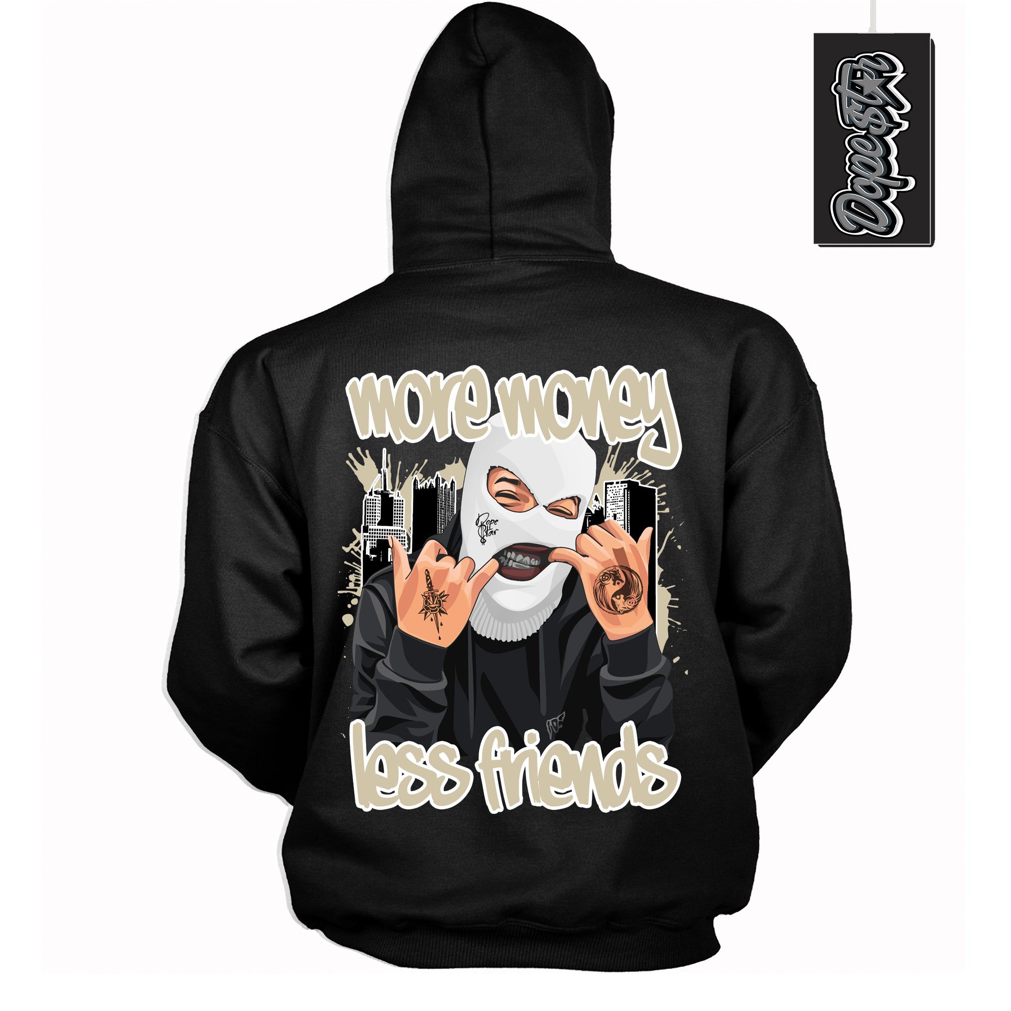 Cool Black Hoodie with “ More Money Less Friends ”  design that Perfectly Matches  Gratitude 11s Sneakers.