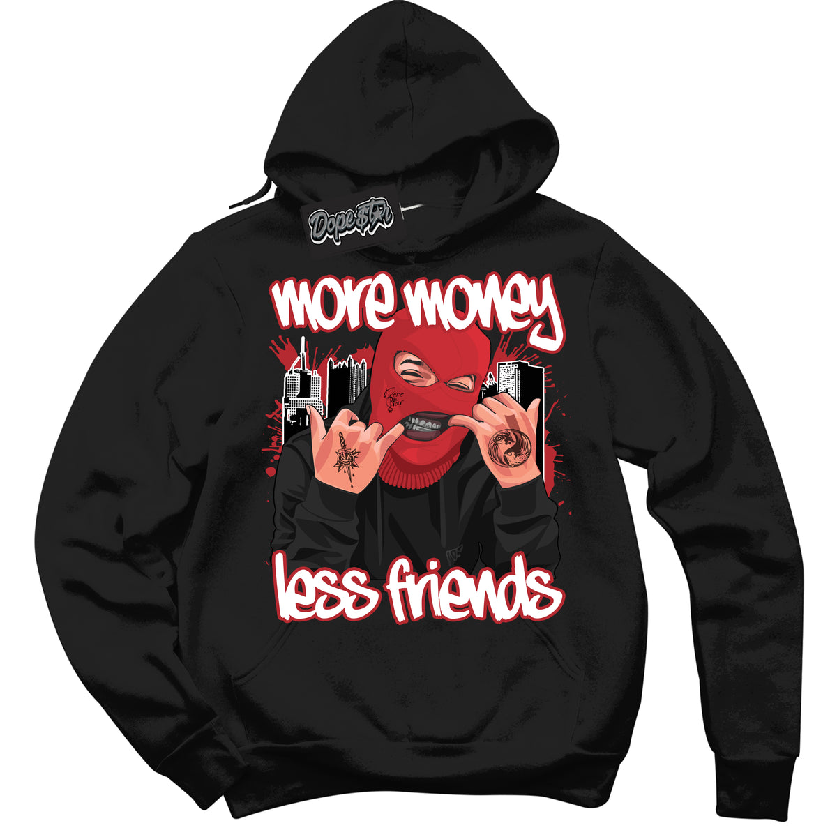 Cool Black Hoodie With “ More Money Less Friends “ Design That Perfectly Matches Lost And Found 1s Sneakers