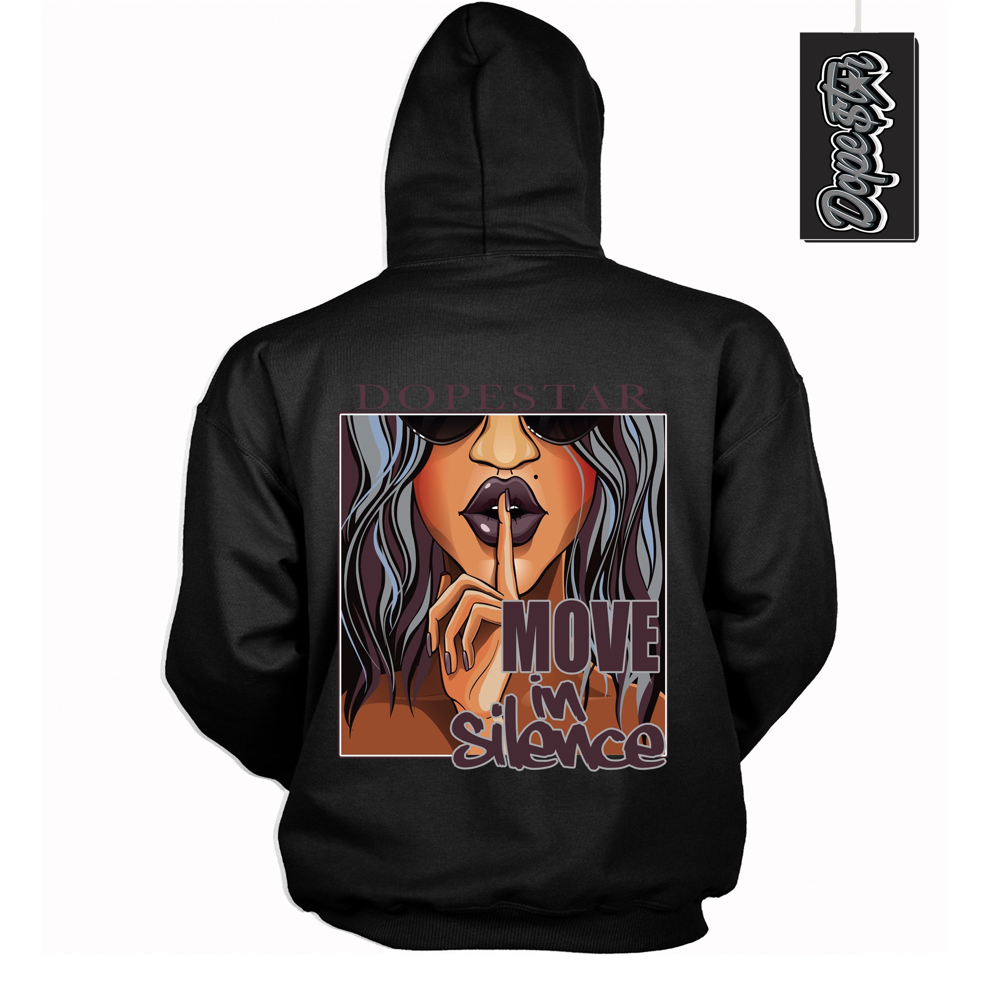 Cool Black Shirt with “ Move In Silence” design that perfectly matches Burgundy 5s Sneakers.