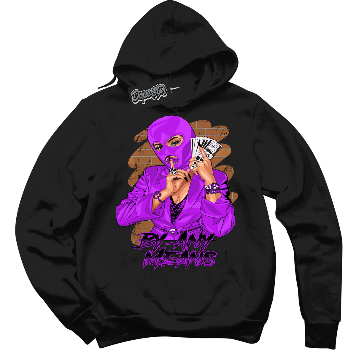 Cool Black Hoodie with “ By Any Means ”  design that Perfectly Matches RTKT Genesis Dunk Sneakers.