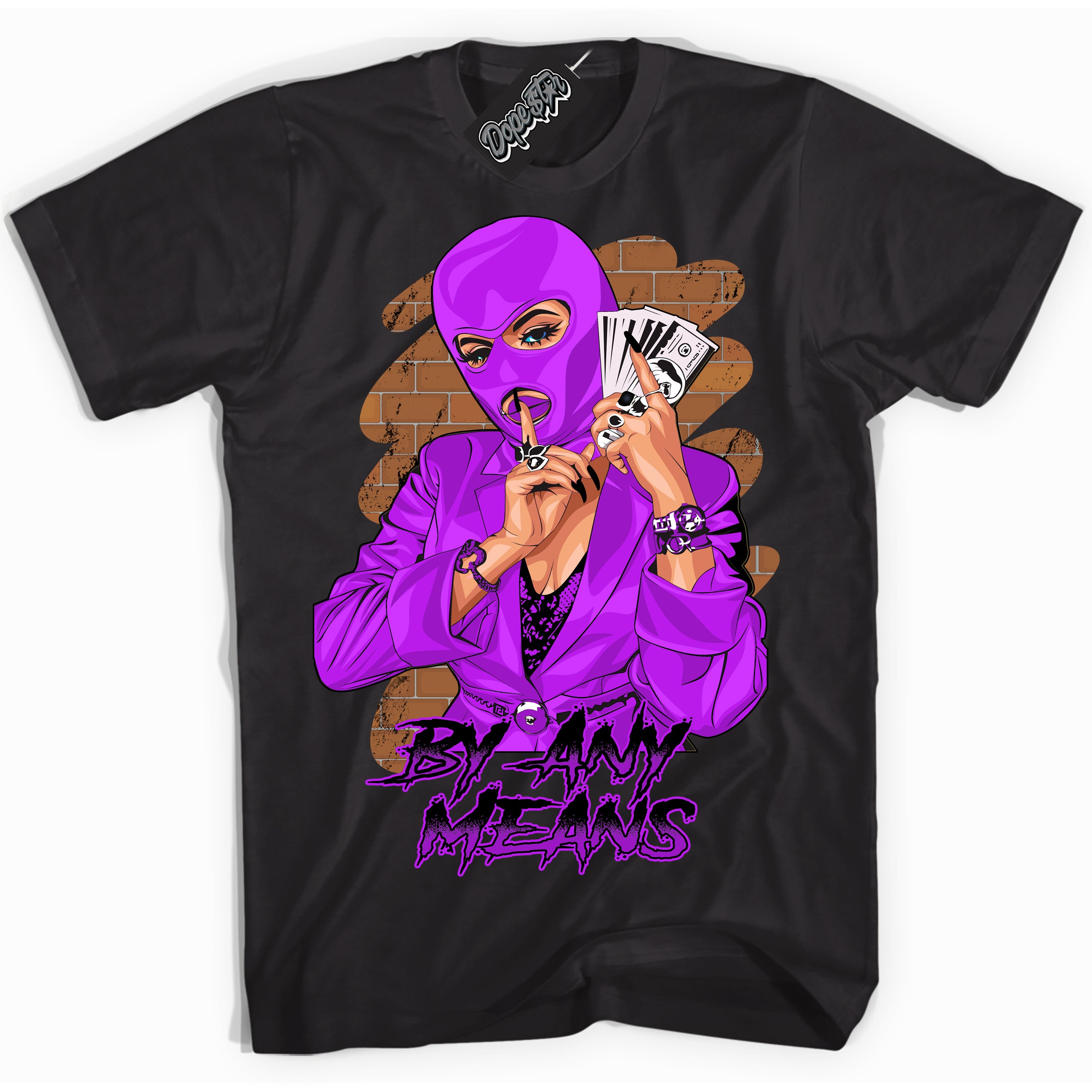 Cool Black Shirt with “ By Any Means” design that perfectly matches RTKT Genesis Dunk Sneakers.