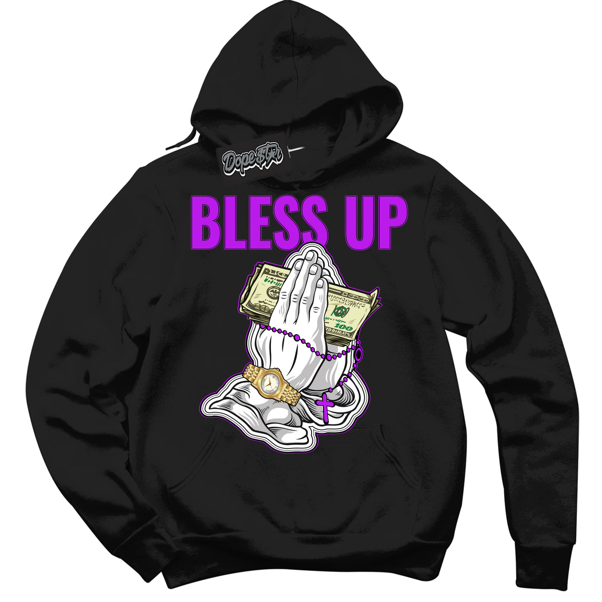 Cool Black Hoodie with “ Bless Up ”  design that Perfectly Matches RTKT Genesis Dunk Sneakers.