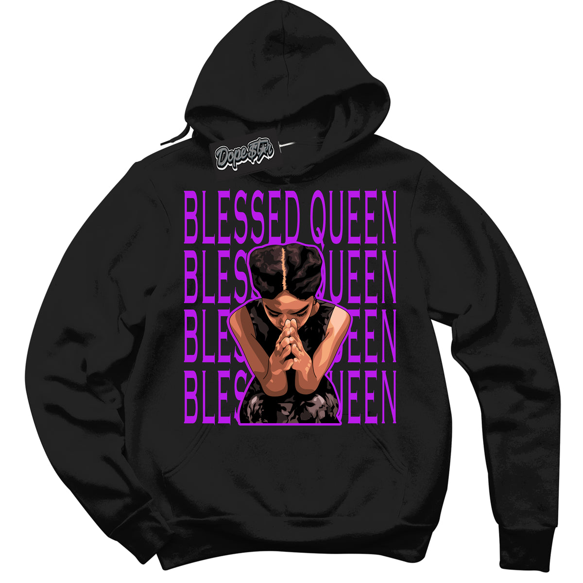 Cool Black Hoodie with “ Blessed Queen ”  design that Perfectly Matches RTKT Genesis Dunk Sneakers.