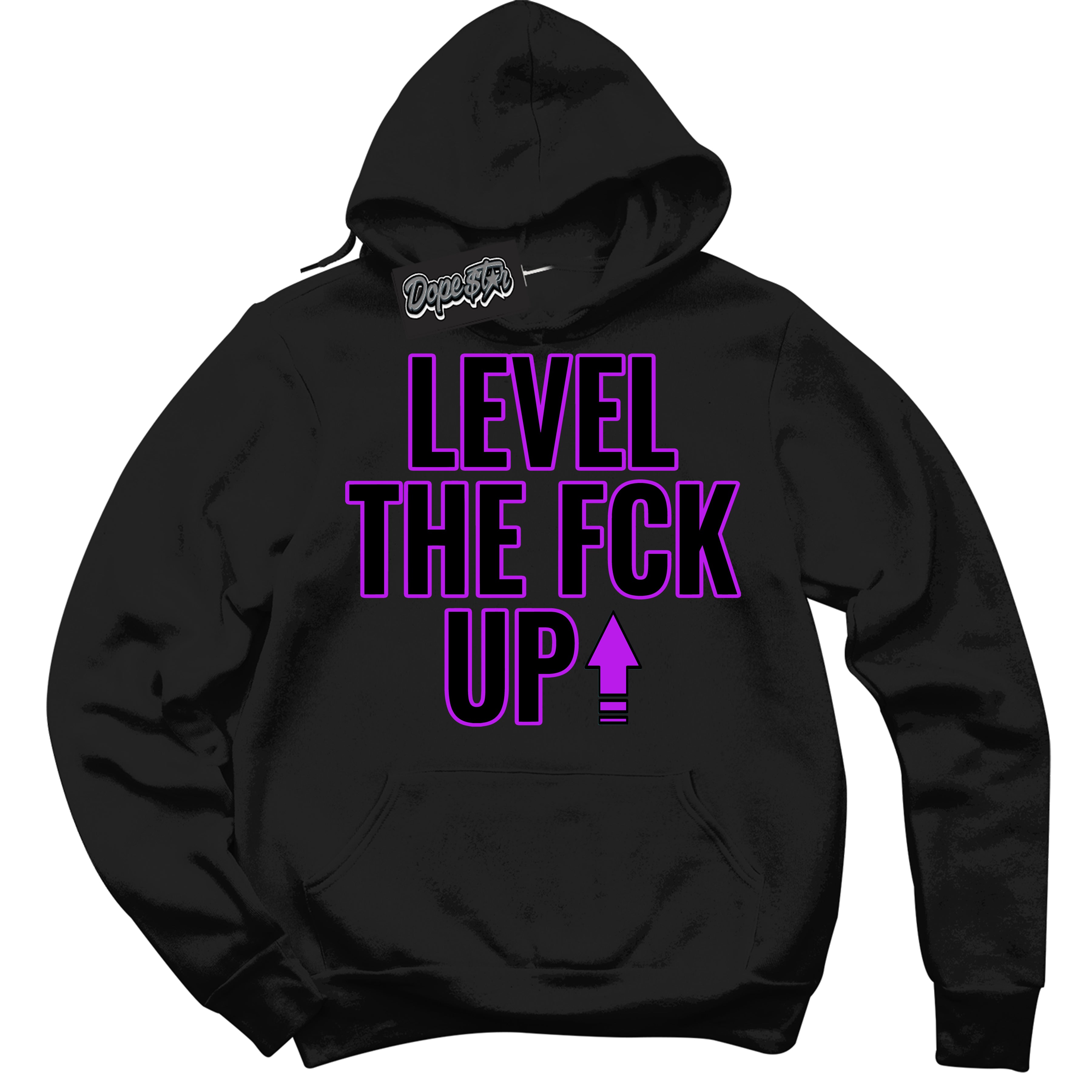 Cool Black Hoodie with “ Level The Fck Up ”  design that Perfectly Matches RTKT Genesis Dunk Sneakers.