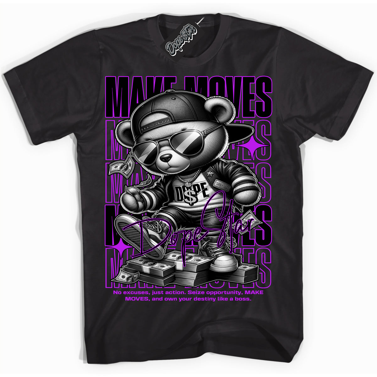 Cool Black Shirt with “ Makin Moves” design that perfectly matches RTKT Genesis Dunk Sneakers.