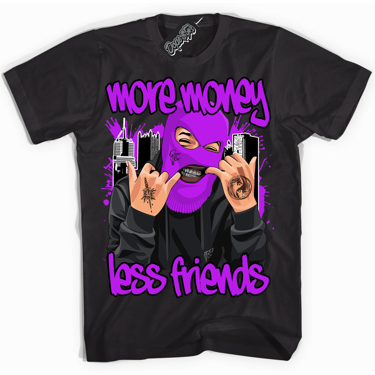 Cool Black Shirt with “ More Money Less Friends” design that perfectly matches RTKT Genesis Dunk Sneakers.