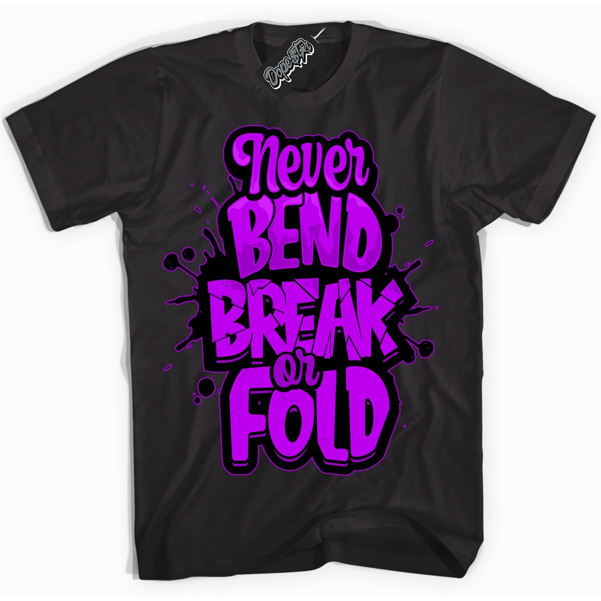 Cool Black Shirt with “ Never Bend Break Or Fold” design that perfectly matches RTKT Genesis Dunk Sneakers.