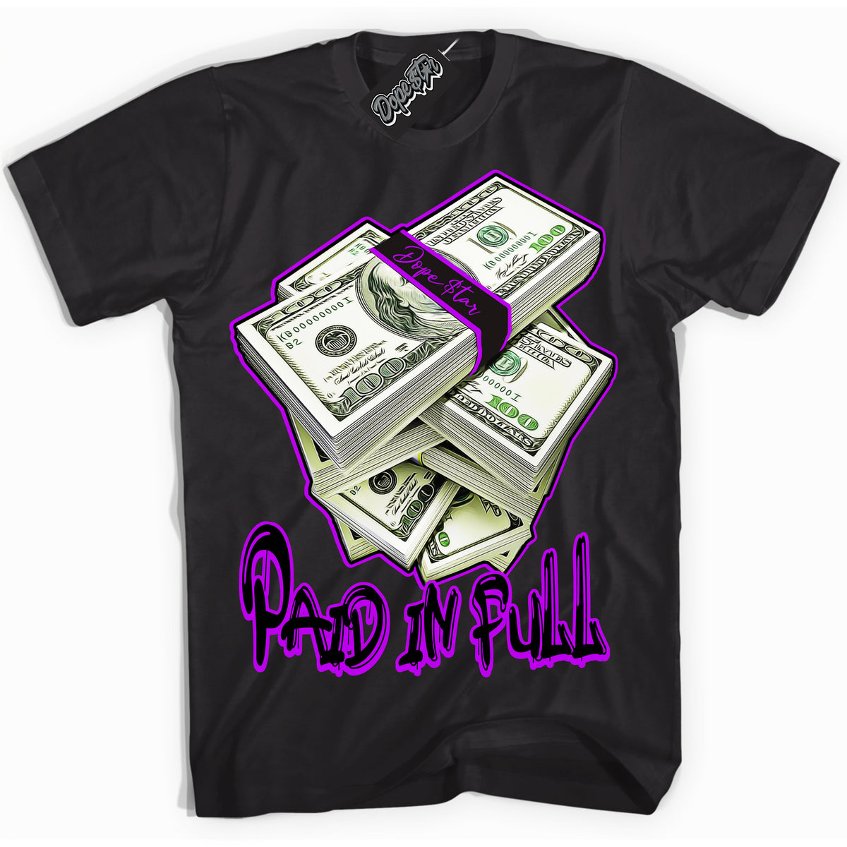 Cool Black Shirt with “ Paid In Full” design that perfectly matches RTKT Genesis Dunk Sneakers.